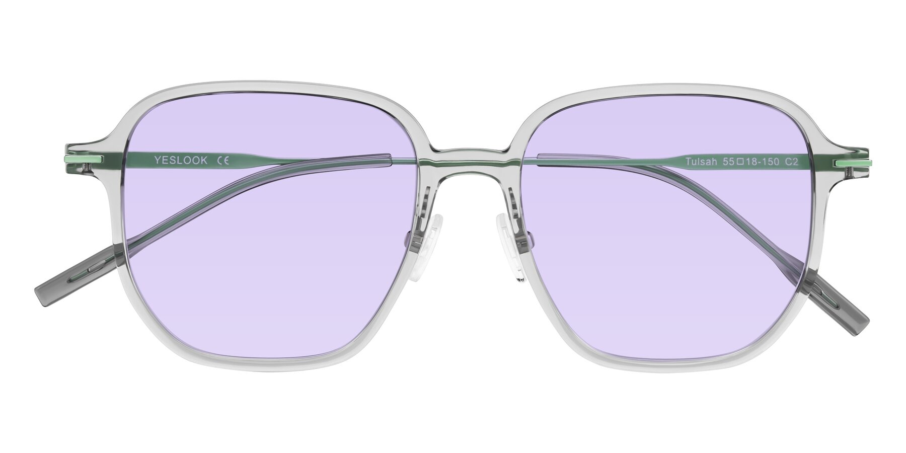 Folded Front of Tulsah in Transparent Gray with Light Purple Tinted Lenses