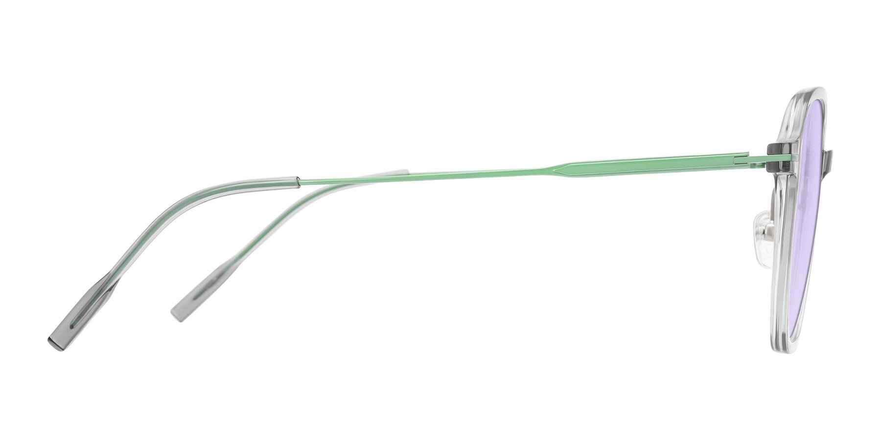 Side of Tulsah in Transparent Gray with Light Purple Tinted Lenses