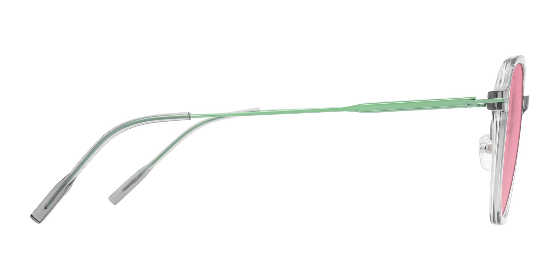 Side of Tulsah in Transparent Gray with Pink Tinted Lenses