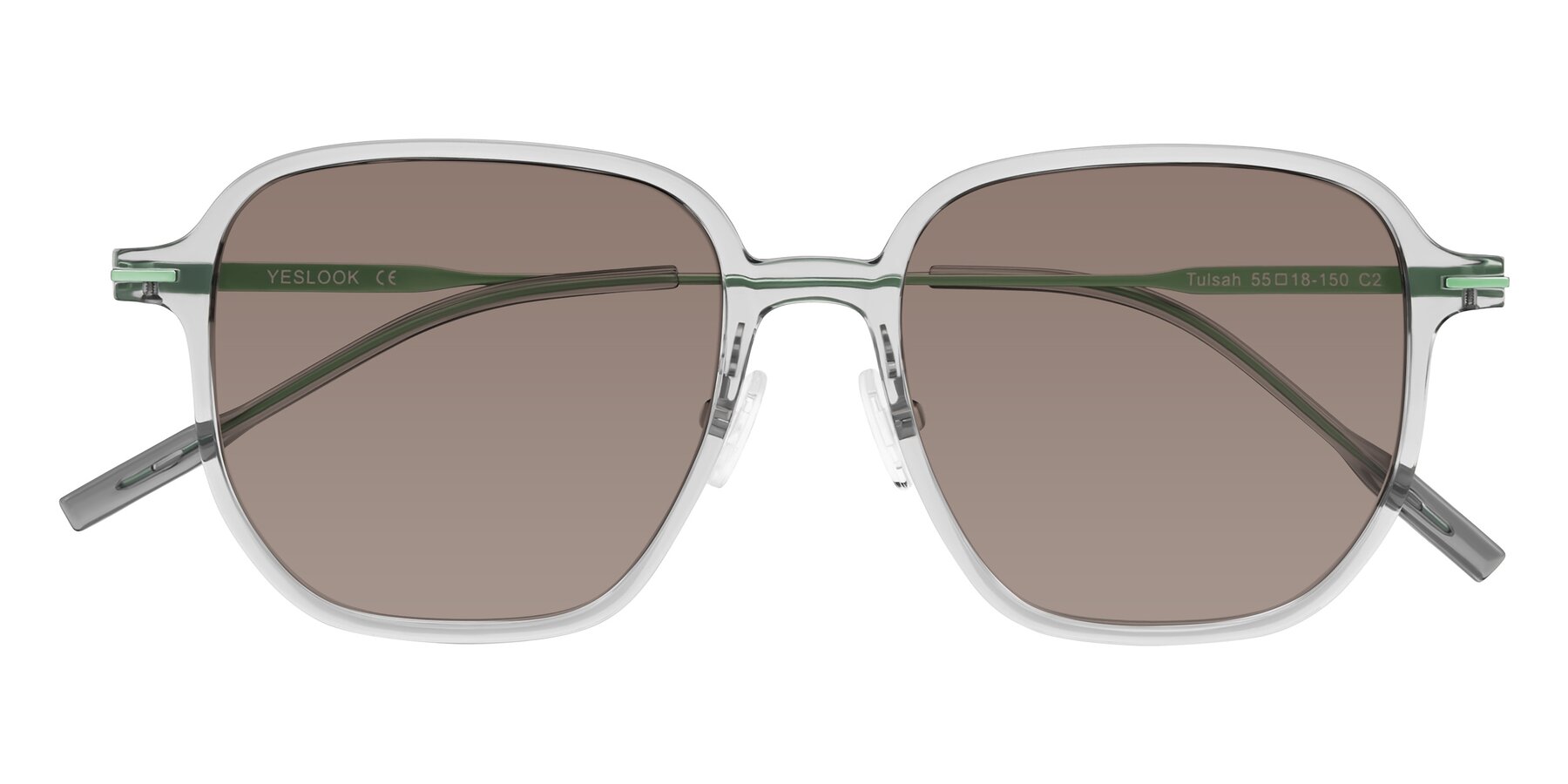 Folded Front of Tulsah in Transparent Gray with Medium Brown Tinted Lenses