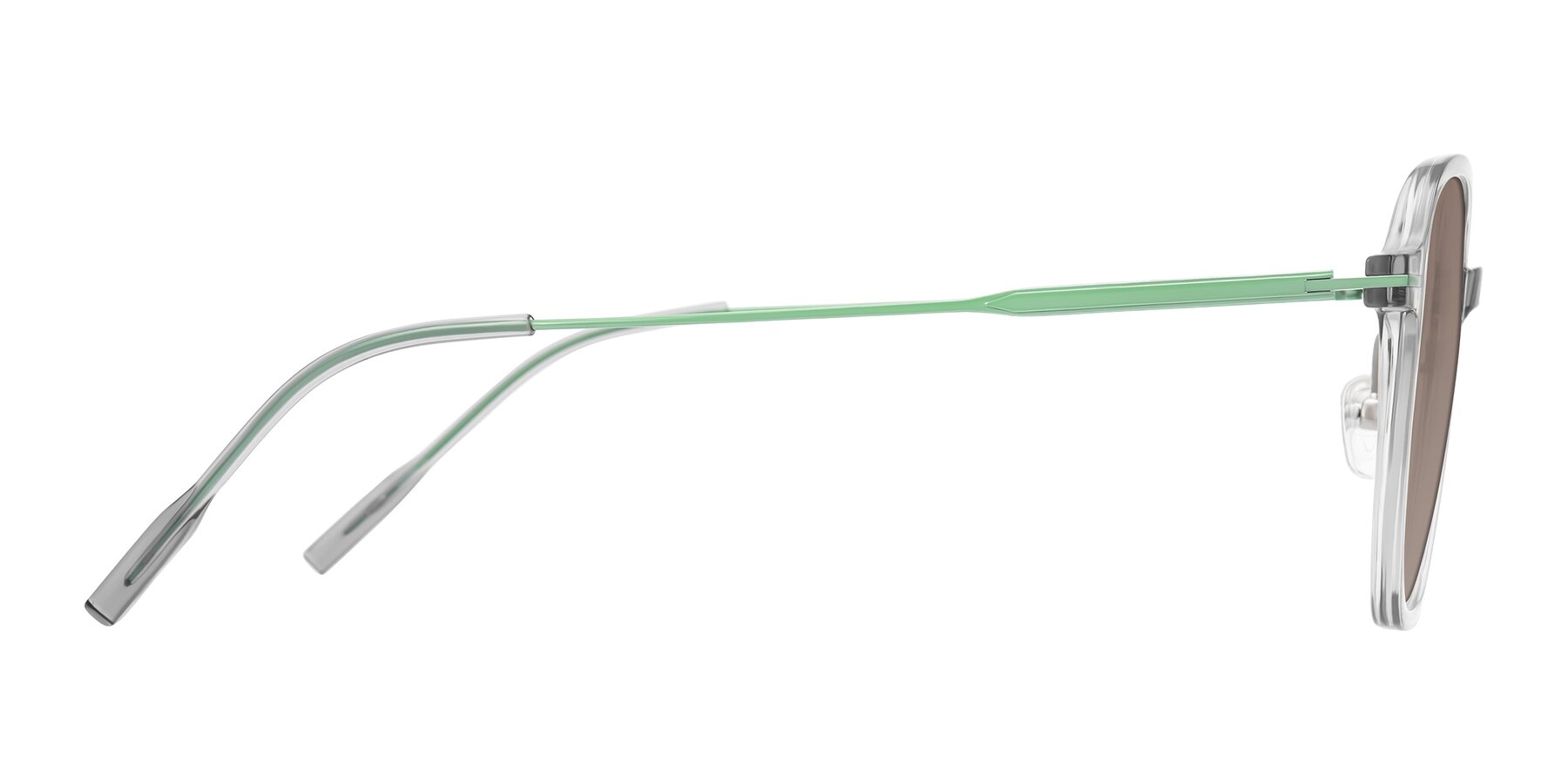 Side of Tulsah in Transparent Gray with Medium Brown Tinted Lenses