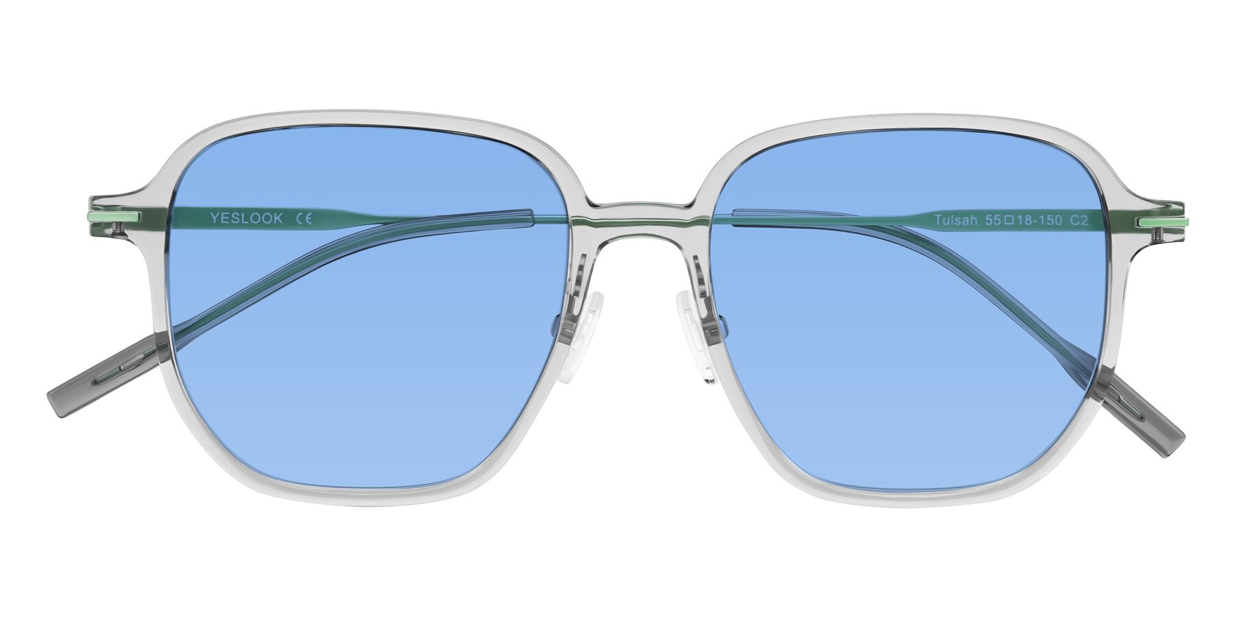 Folded Front of Tulsah in Transparent Gray with Medium Blue Tinted Lenses
