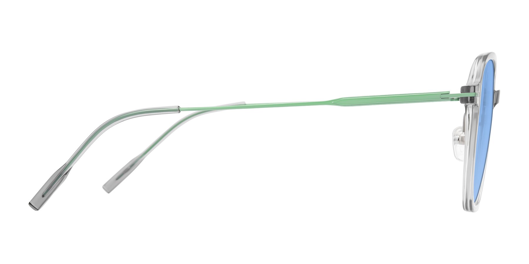 Side of Tulsah in Transparent Gray with Medium Blue Tinted Lenses