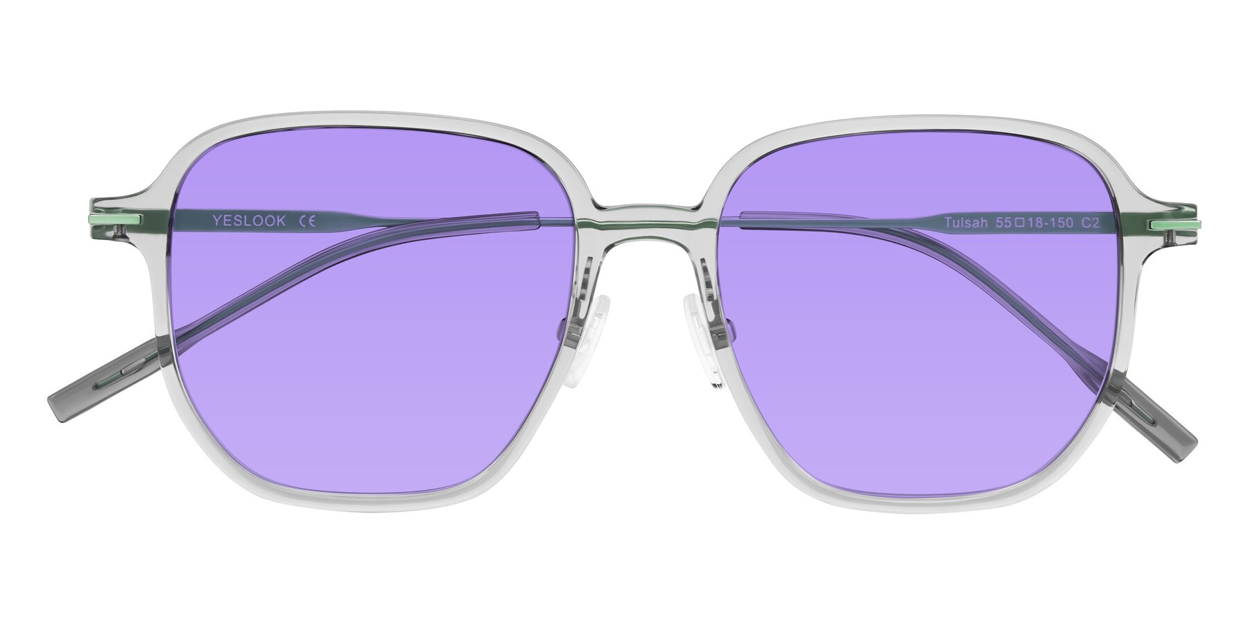 Folded Front of Tulsah in Transparent Gray with Medium Purple Tinted Lenses