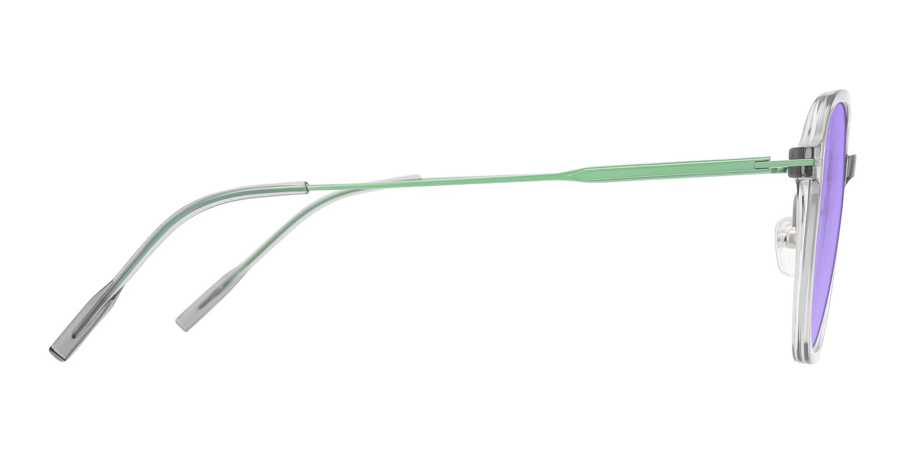 Side of Tulsah in Transparent Gray with Medium Purple Tinted Lenses