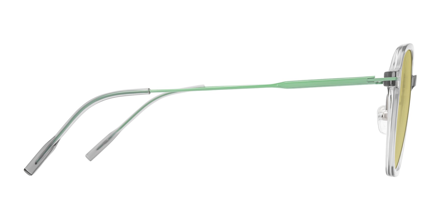 Side of Tulsah in Transparent Gray with Medium Champagne Tinted Lenses