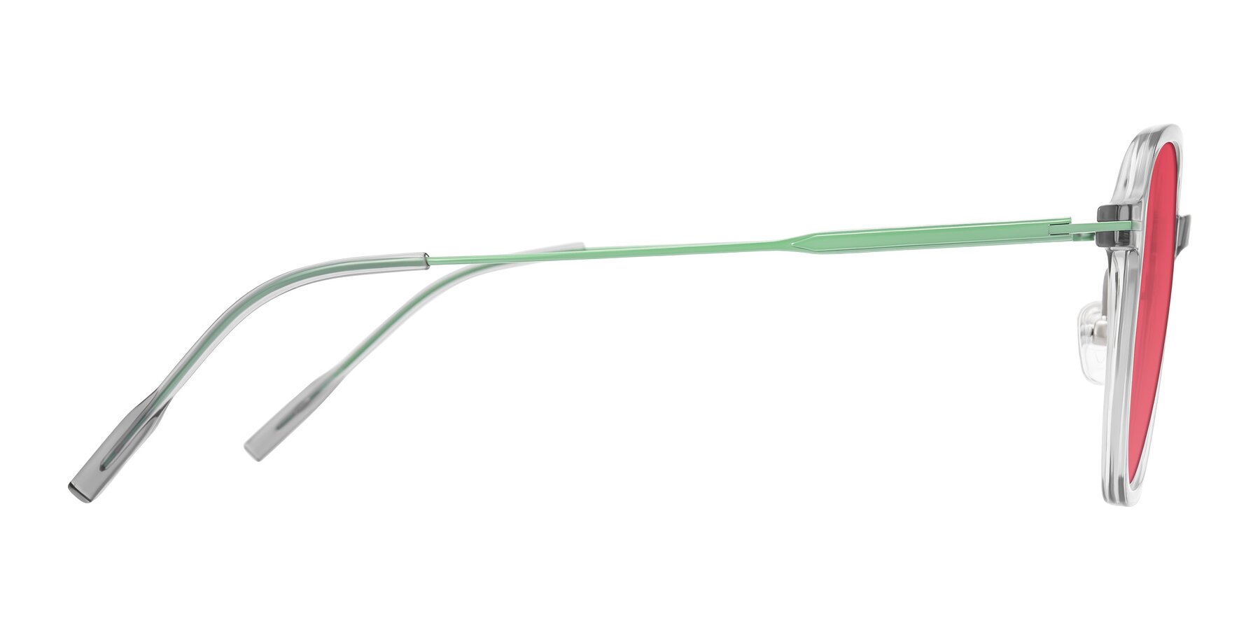 Side of Tulsah in Transparent Gray with Red Tinted Lenses