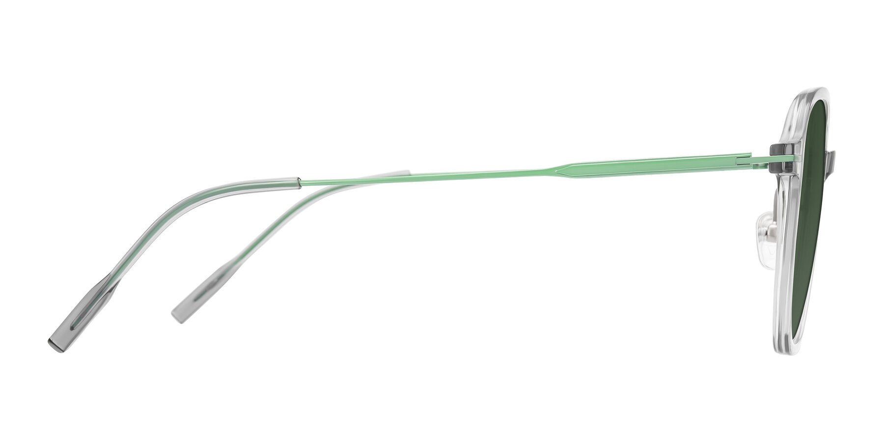 Side of Tulsah in Transparent Gray with Green Tinted Lenses