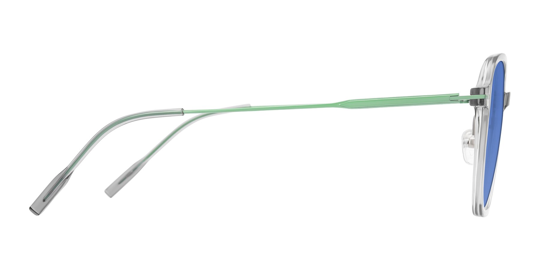 Side of Tulsah in Transparent Gray with Blue Tinted Lenses