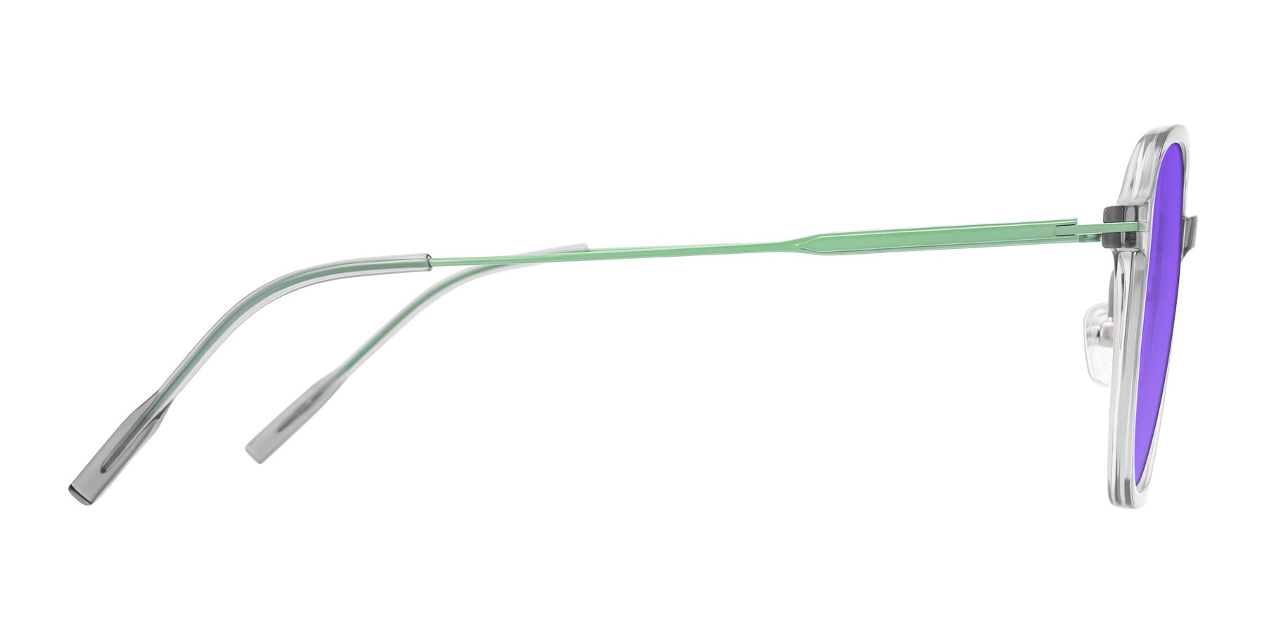 Side of Tulsah in Transparent Gray with Purple Tinted Lenses