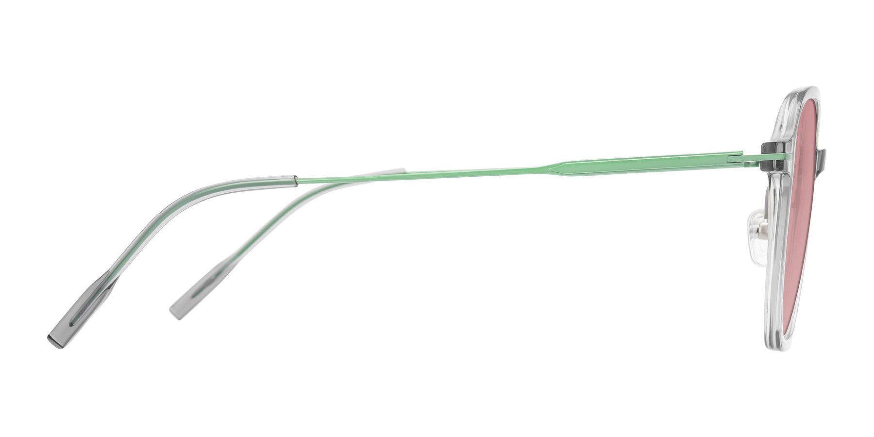 Side of Tulsah in Transparent Gray with Medium Garnet Tinted Lenses