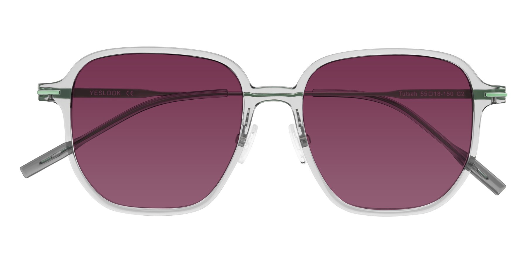Folded Front of Tulsah in Transparent Gray with Wine Tinted Lenses