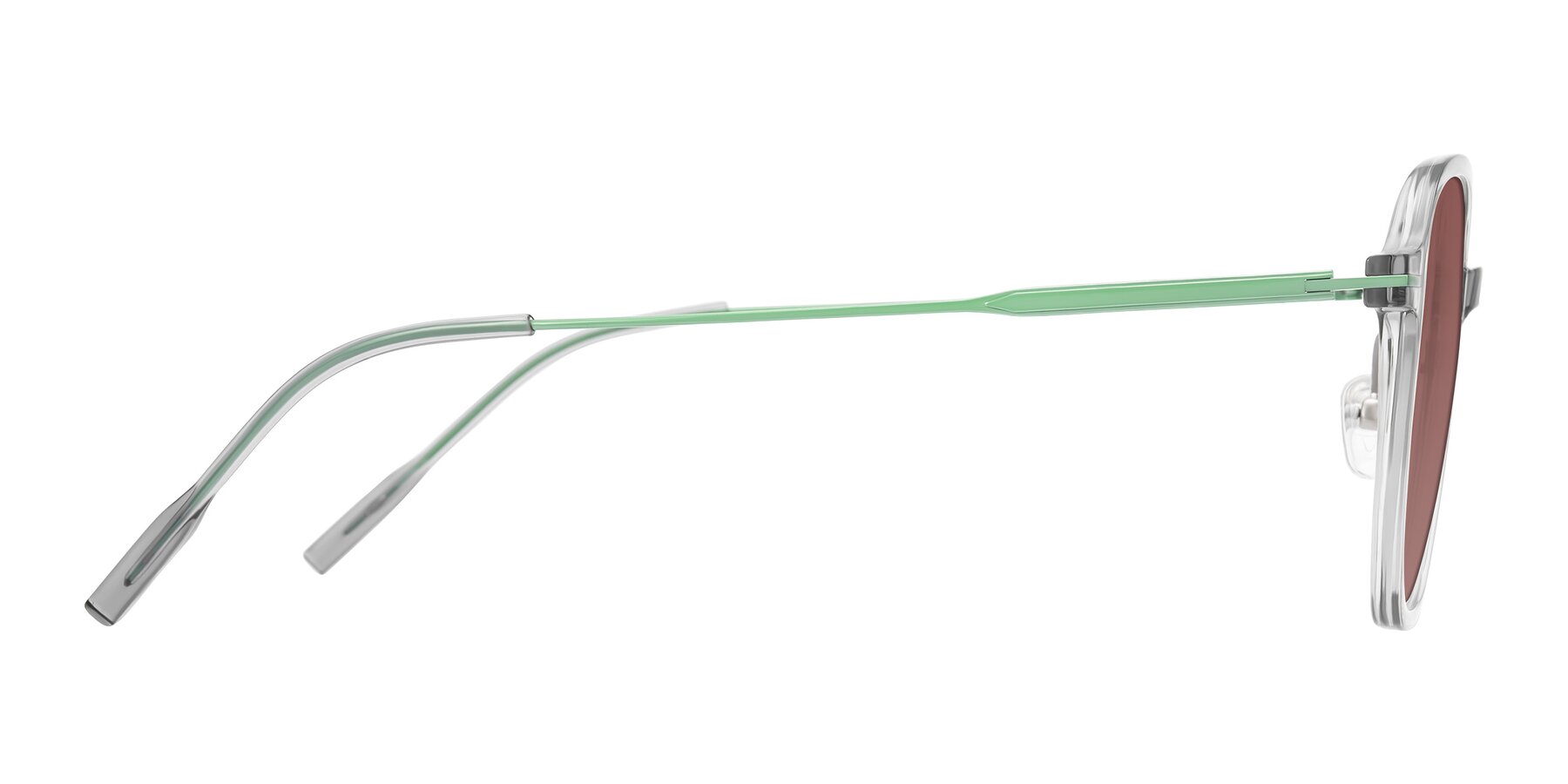 Side of Tulsah in Transparent Gray with Garnet Tinted Lenses