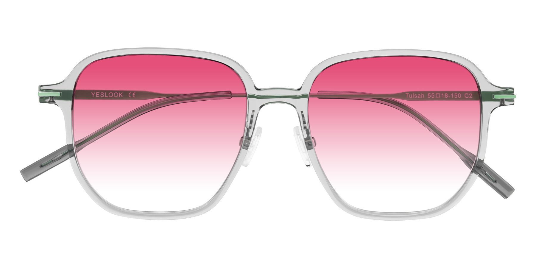 Folded Front of Tulsah in Transparent Gray with Pink Gradient Lenses