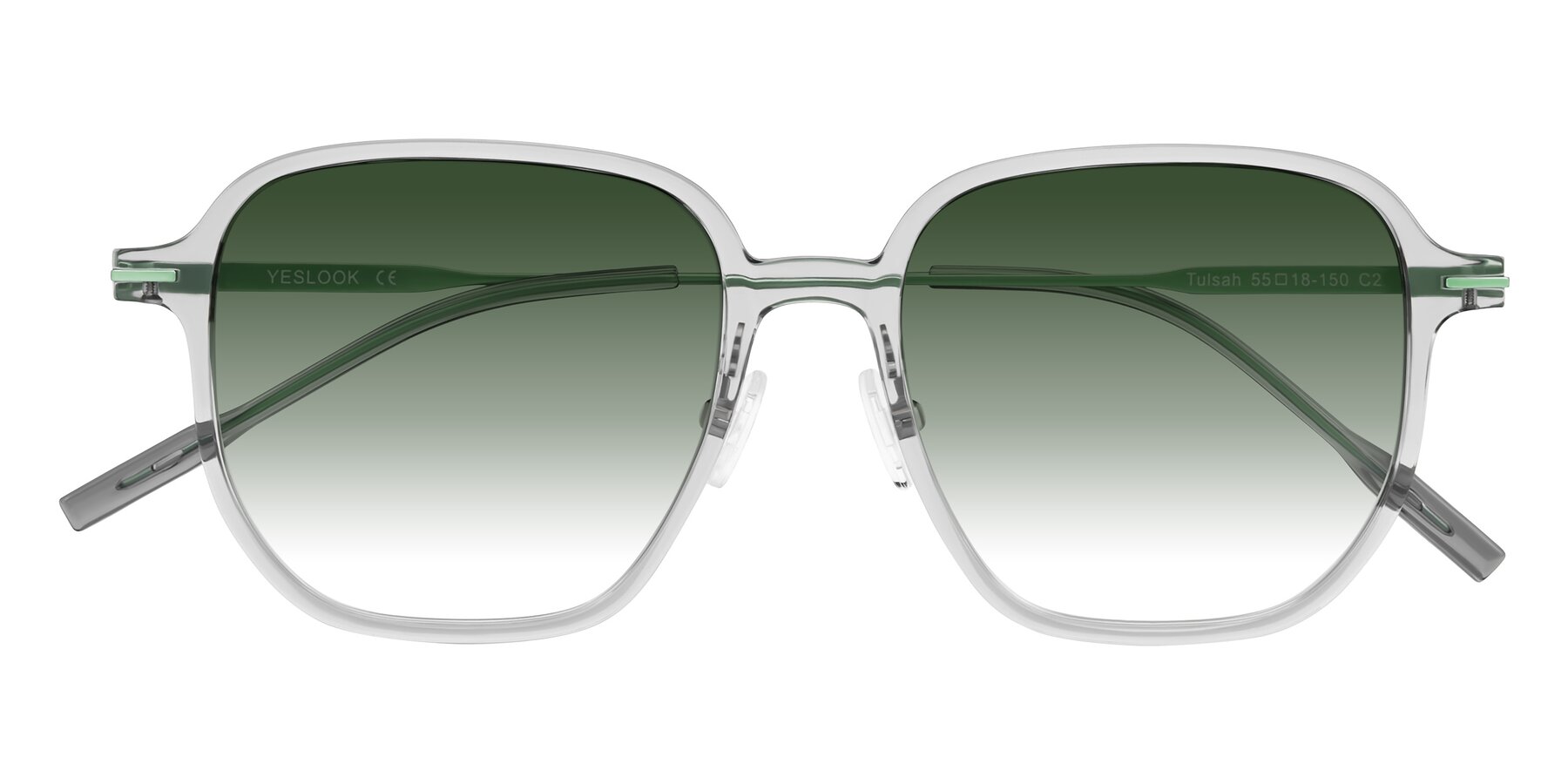 Folded Front of Tulsah in Transparent Gray with Green Gradient Lenses