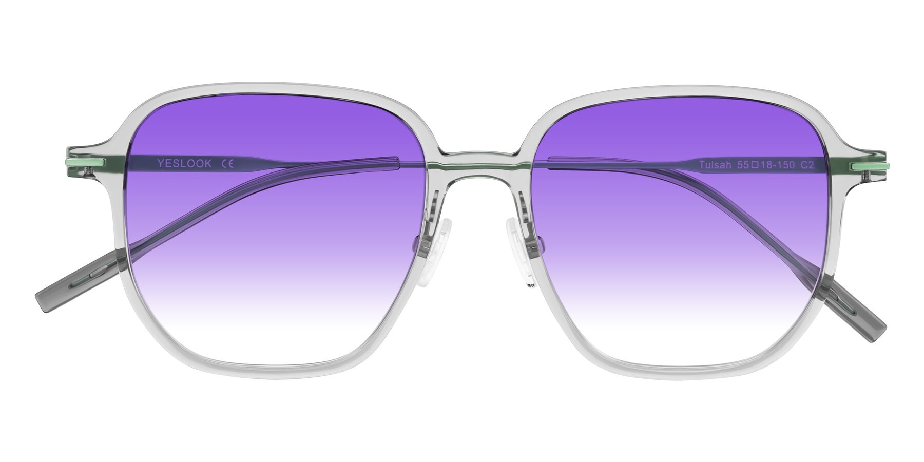 Folded Front of Tulsah in Transparent Gray with Purple Gradient Lenses