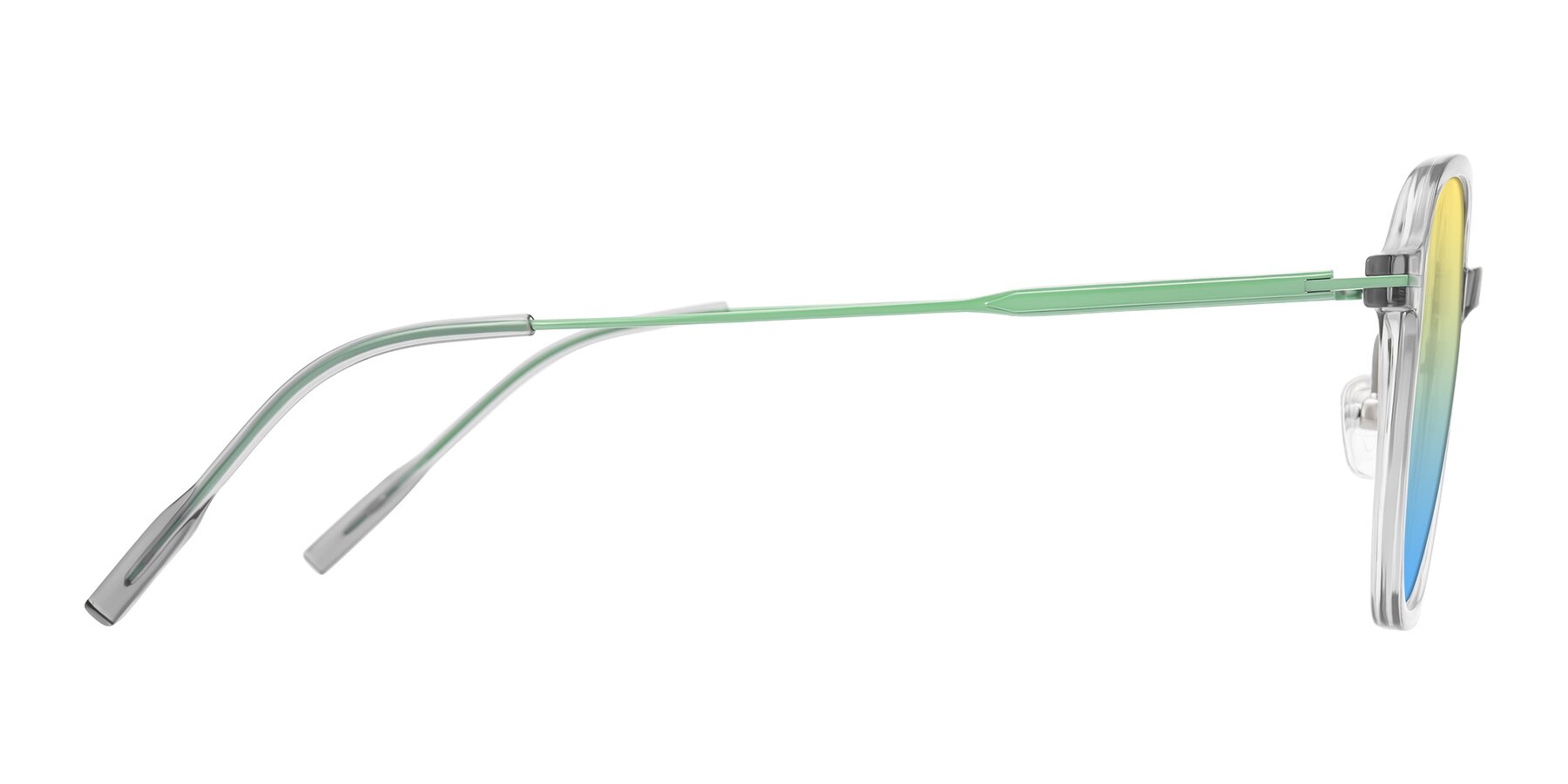 Side of Tulsah in Transparent Gray with Yellow / Blue Gradient Lenses