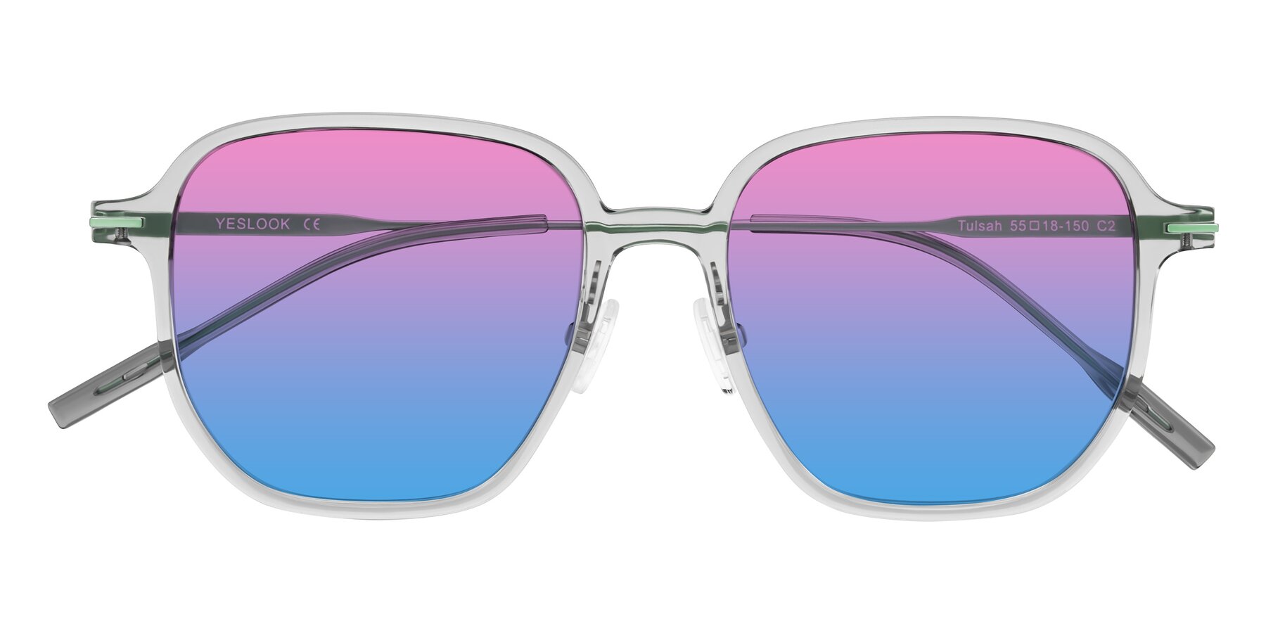 Folded Front of Tulsah in Transparent Gray with Pink / Blue Gradient Lenses