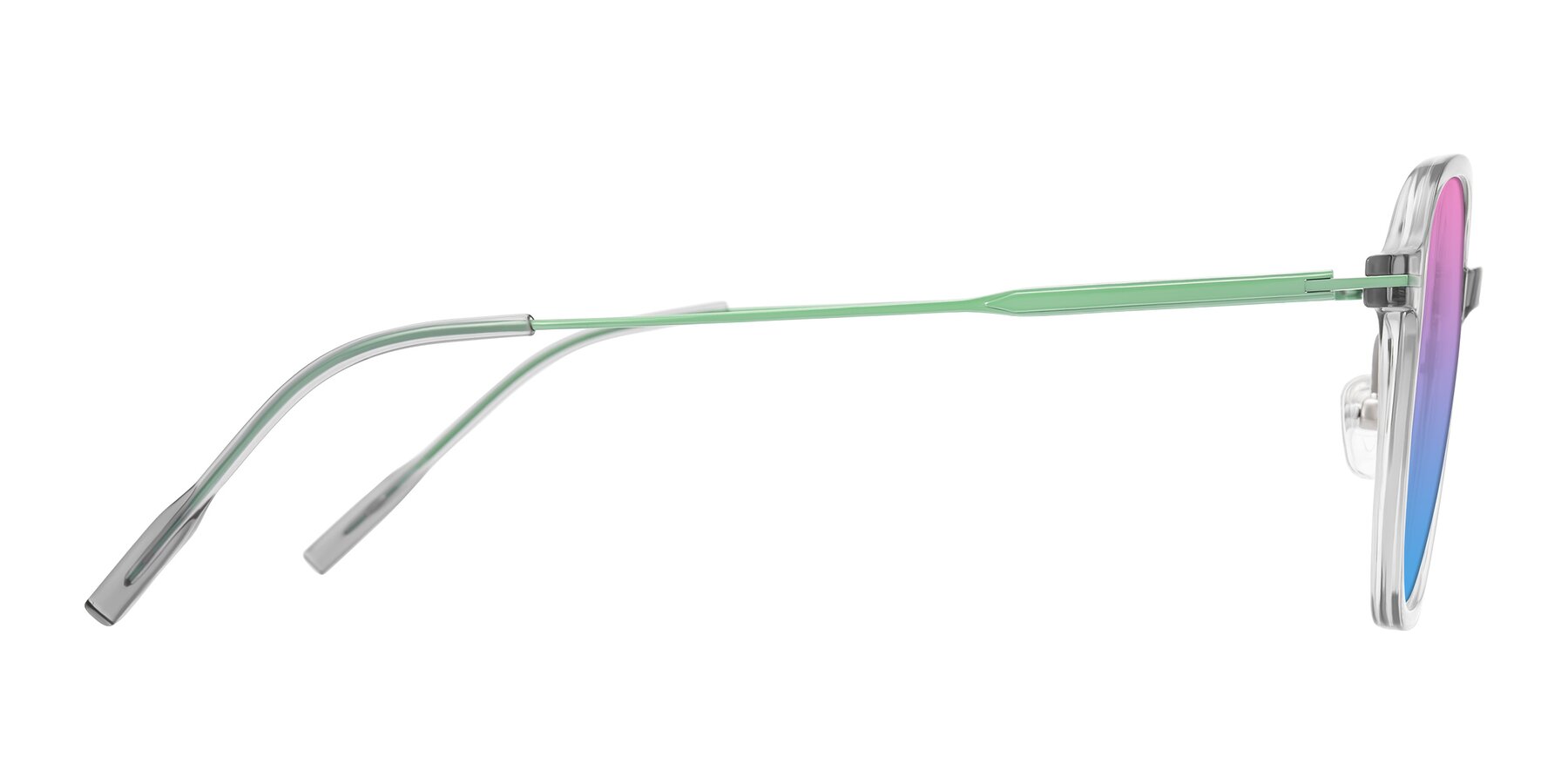 Side of Tulsah in Transparent Gray with Pink / Blue Gradient Lenses