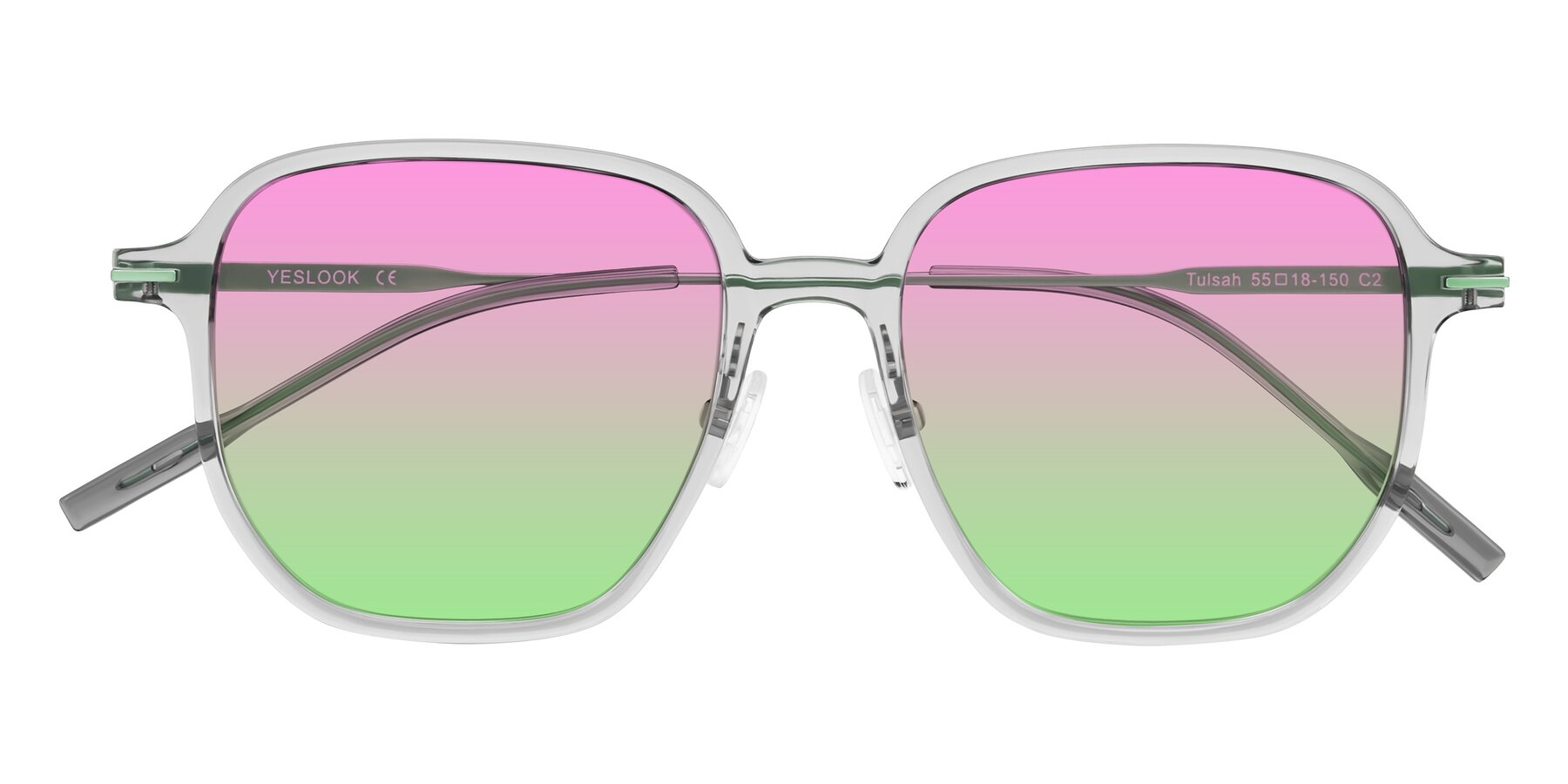 Folded Front of Tulsah in Transparent Gray with Pink / Green Gradient Lenses