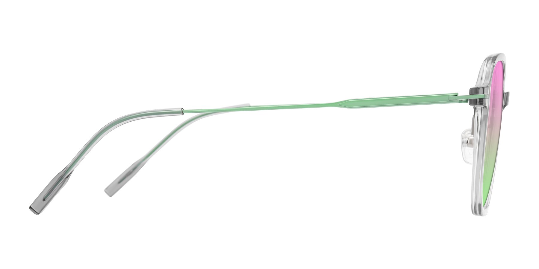 Side of Tulsah in Transparent Gray with Pink / Green Gradient Lenses