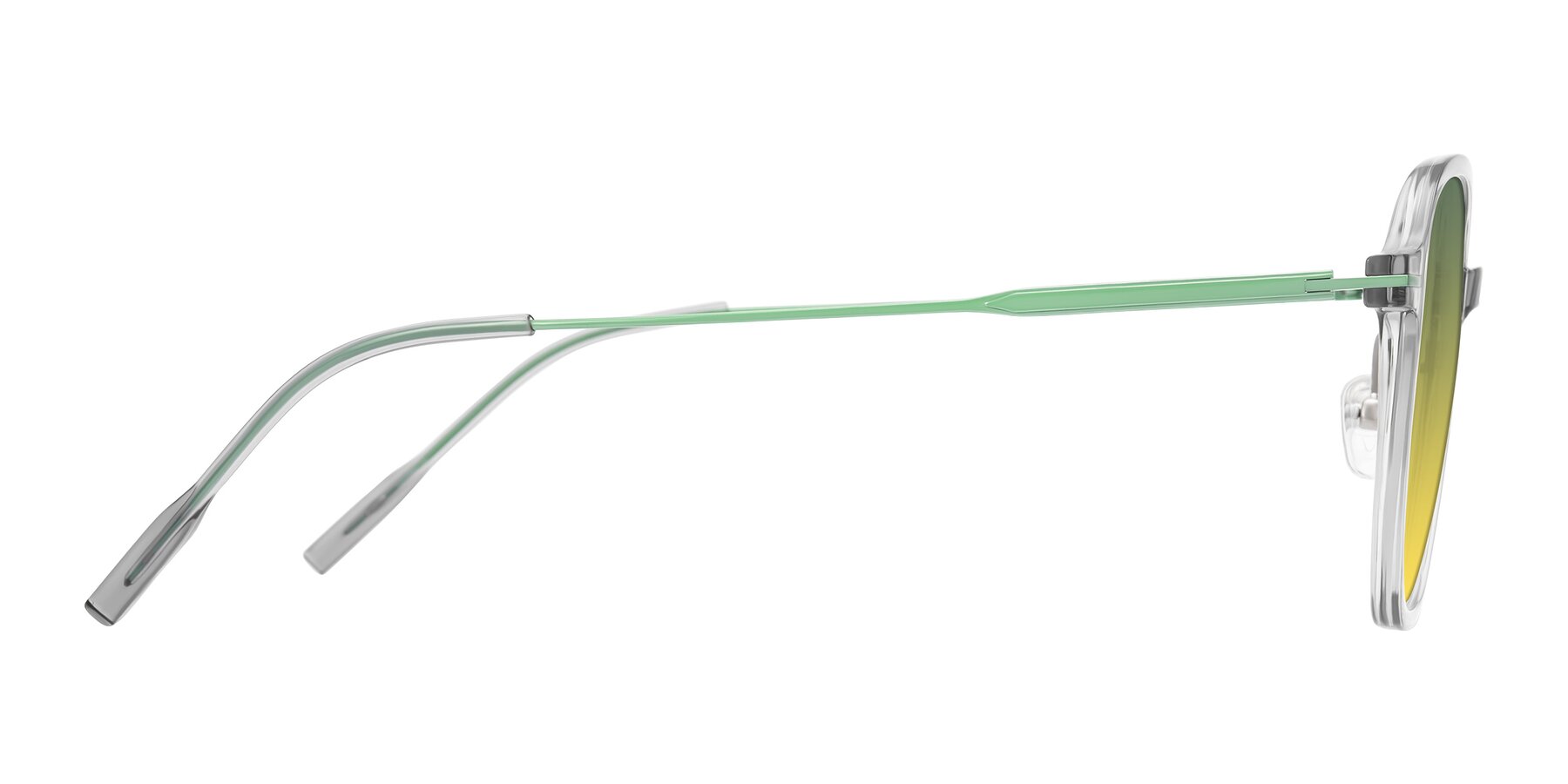 Side of Tulsah in Transparent Gray with Green / Yellow Gradient Lenses