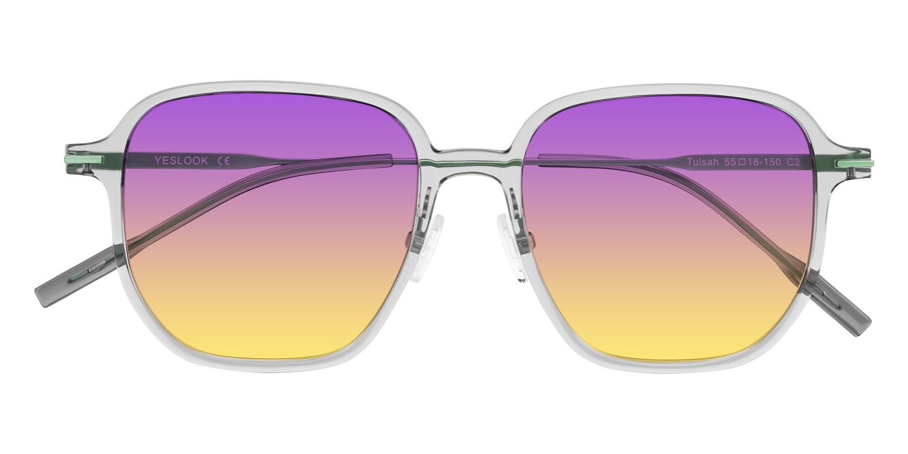 Folded Front of Tulsah in Transparent Gray with Purple / Yellow Gradient Lenses