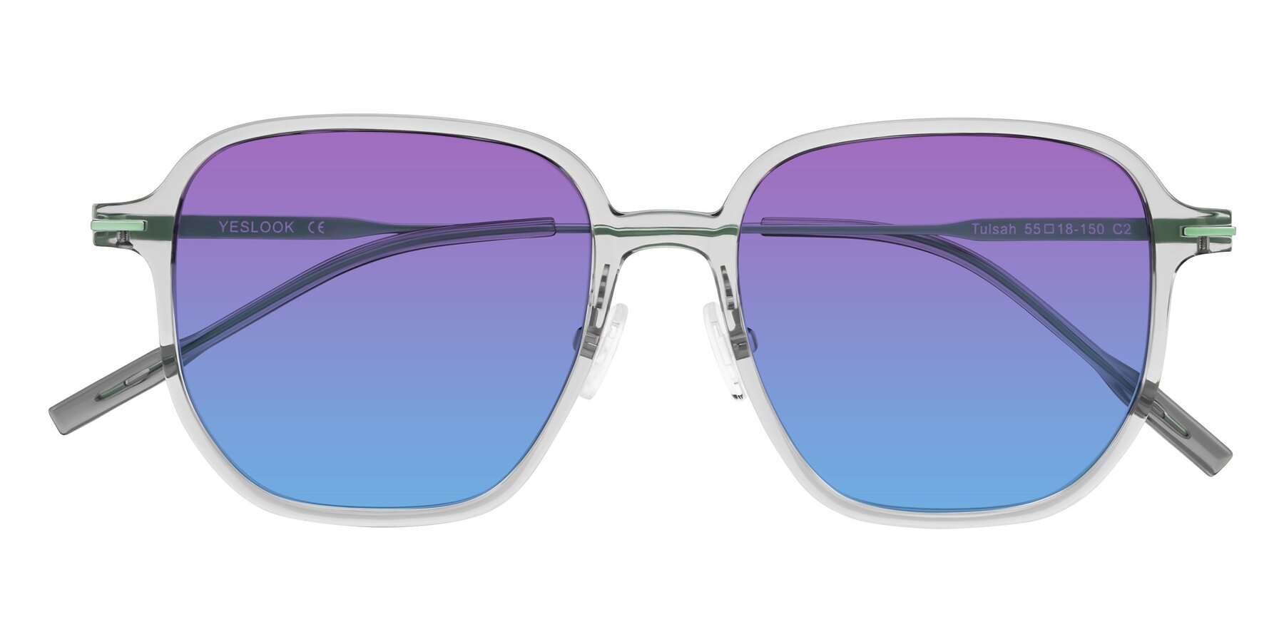 Folded Front of Tulsah in Transparent Gray with Purple / Blue Gradient Lenses