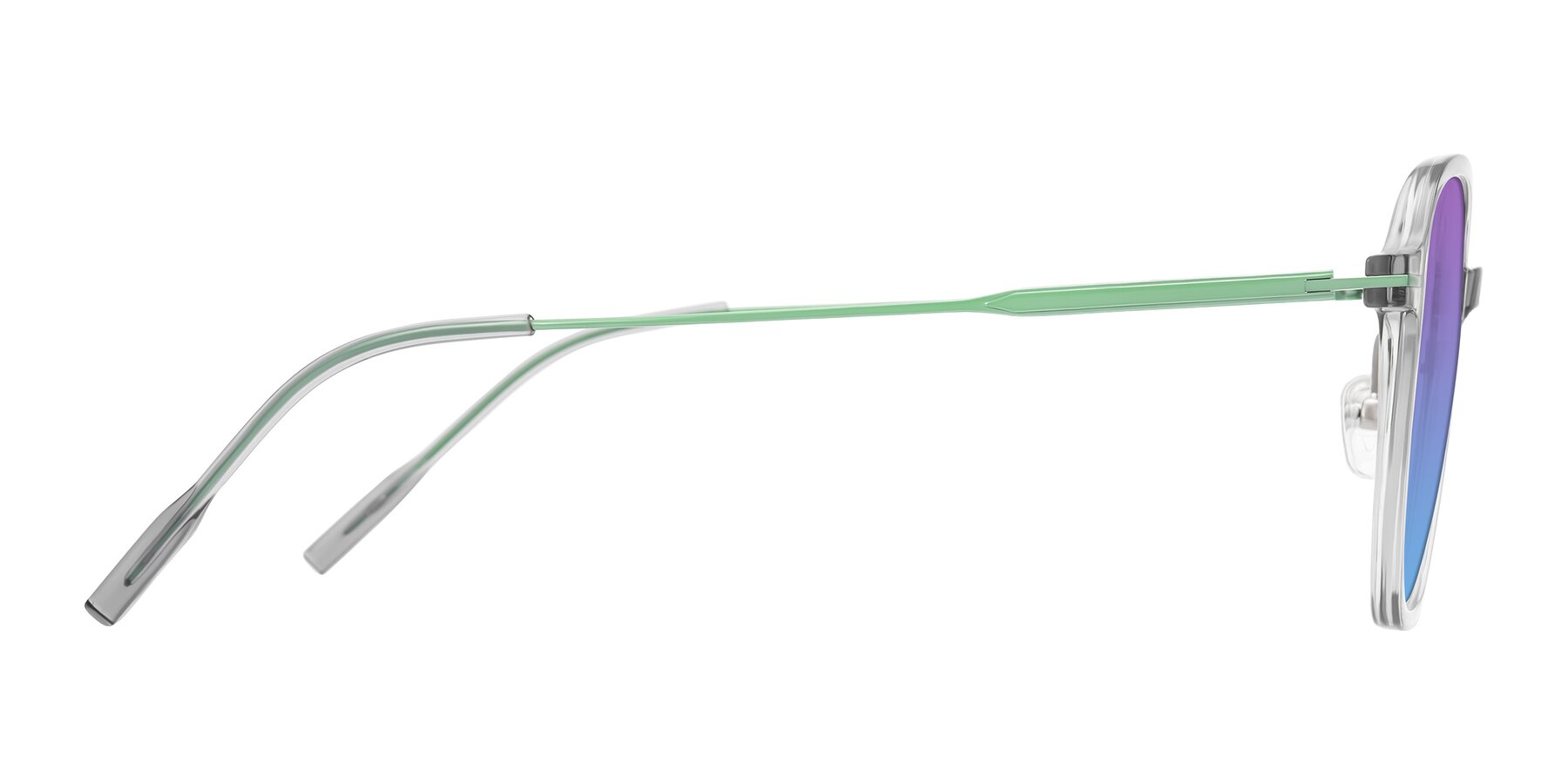 Side of Tulsah in Transparent Gray with Purple / Blue Gradient Lenses