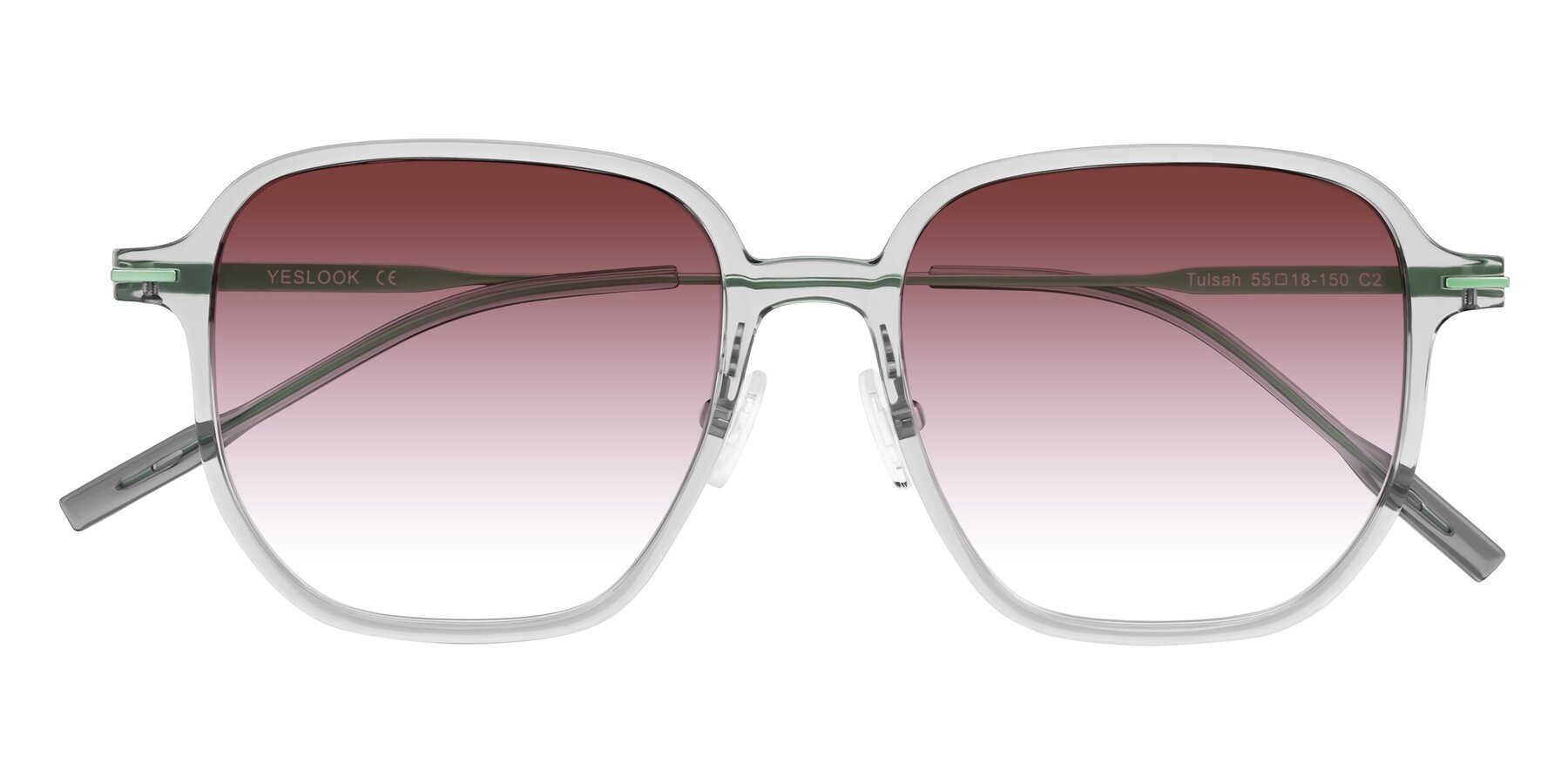 Folded Front of Tulsah in Transparent Gray with Garnet Gradient Lenses