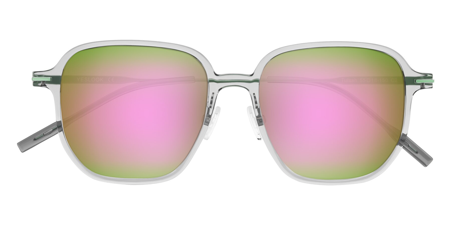 Folded Front of Tulsah in Transparent Gray with Pink Mirrored Lenses
