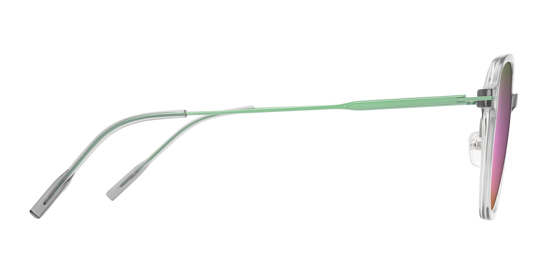 Side of Tulsah in Transparent Gray with Pink Mirrored Lenses