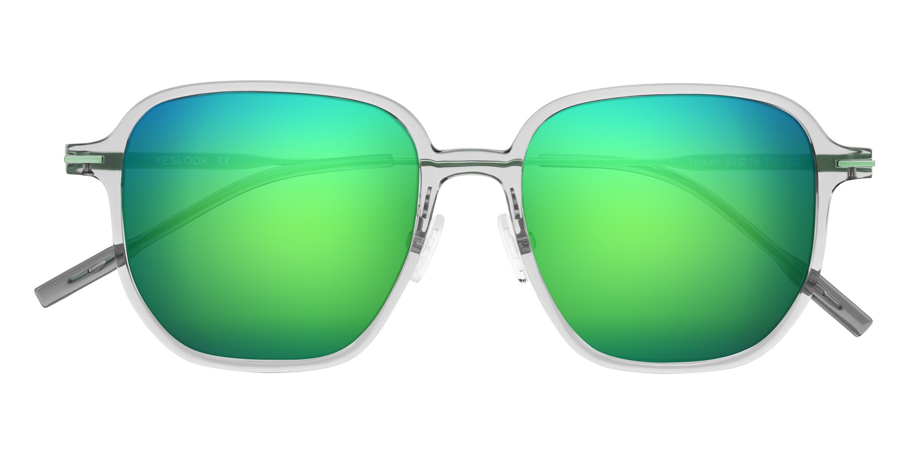 Folded Front of Tulsah in Transparent Gray with Green Mirrored Lenses