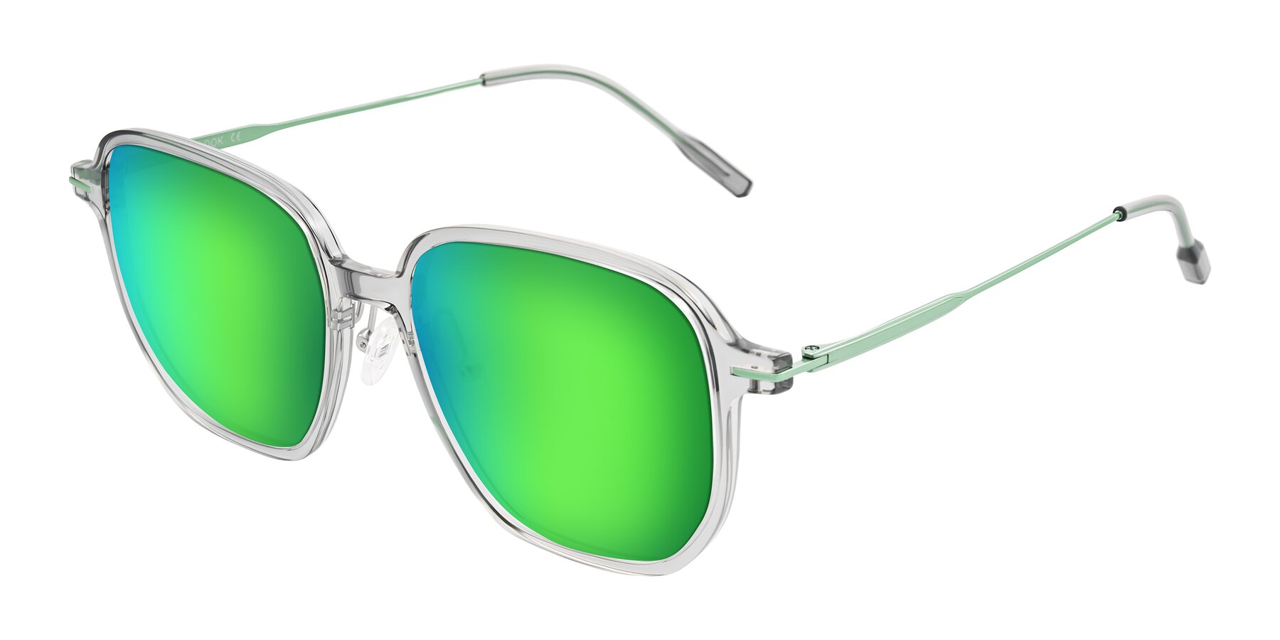 Angle of Tulsah in Transparent Gray with Green Mirrored Lenses