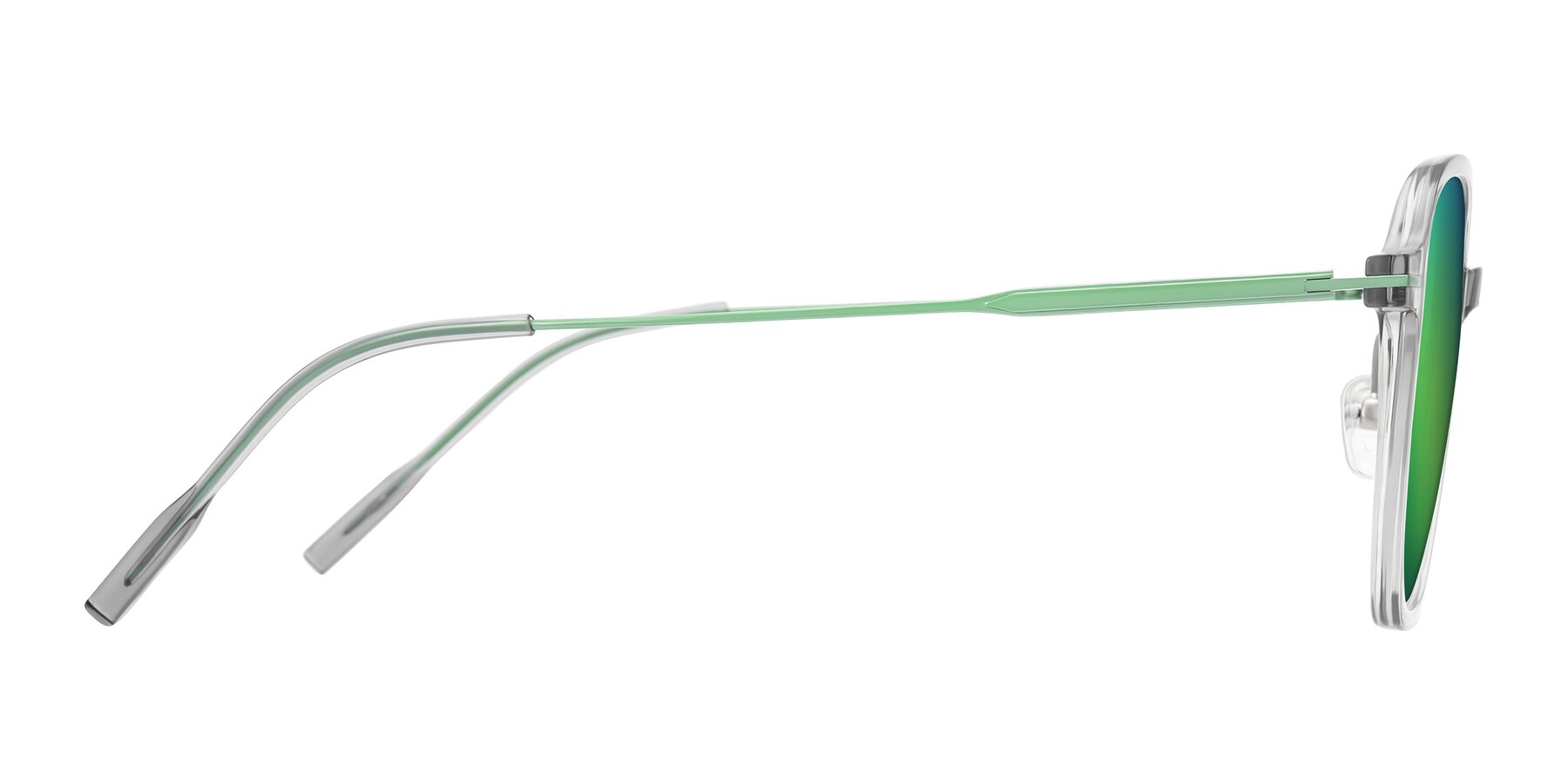 Side of Tulsah in Transparent Gray with Green Mirrored Lenses