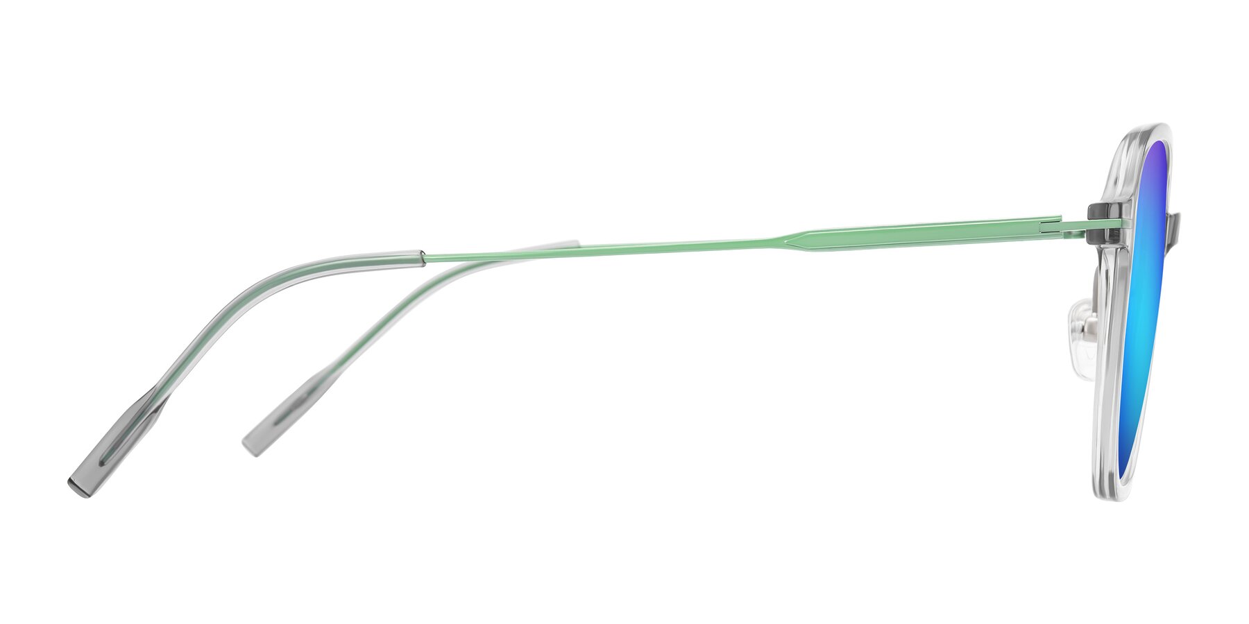 Side of Tulsah in Transparent Gray with Blue Mirrored Lenses