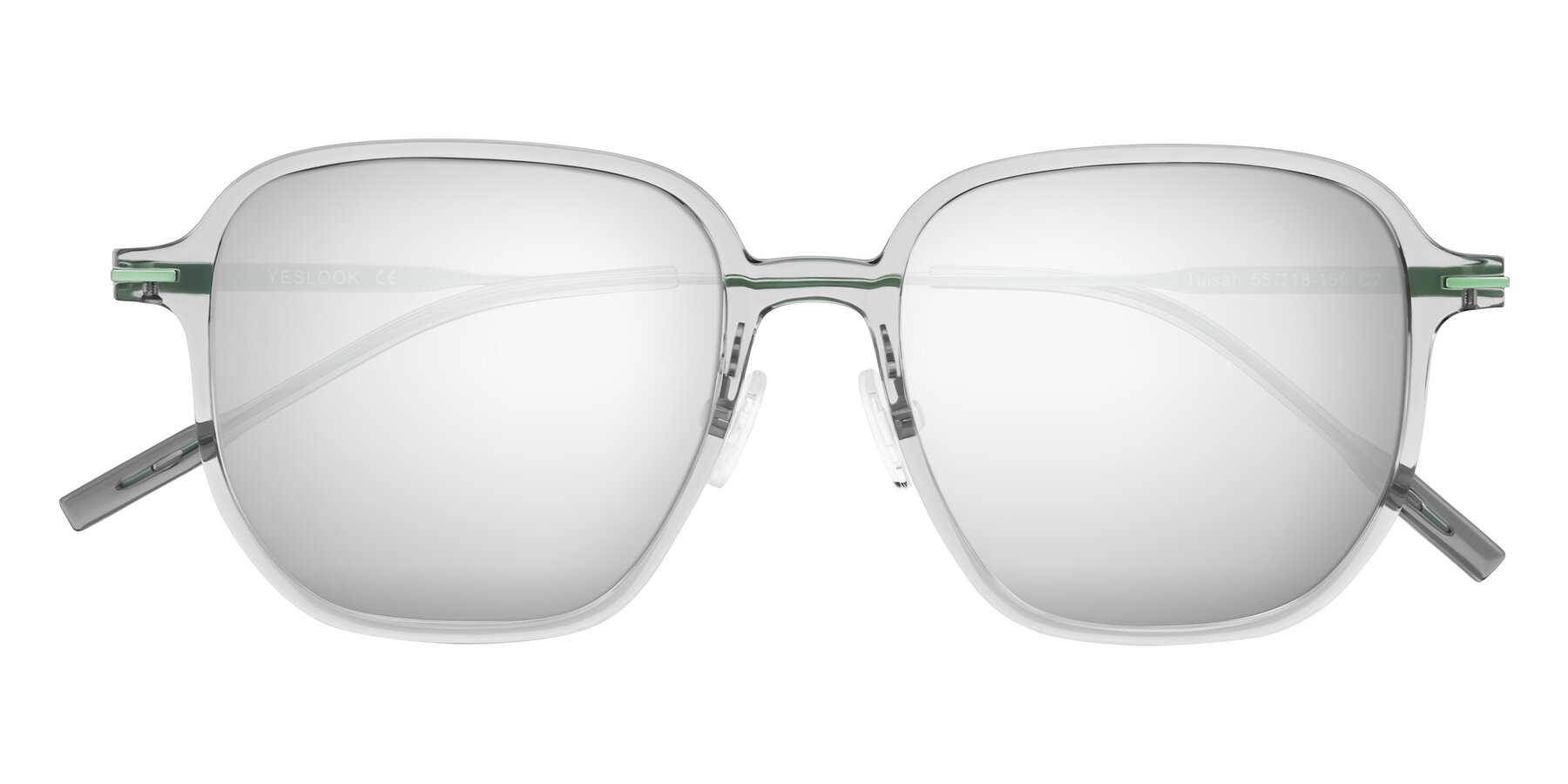 Folded Front of Tulsah in Transparent Gray with Silver Mirrored Lenses