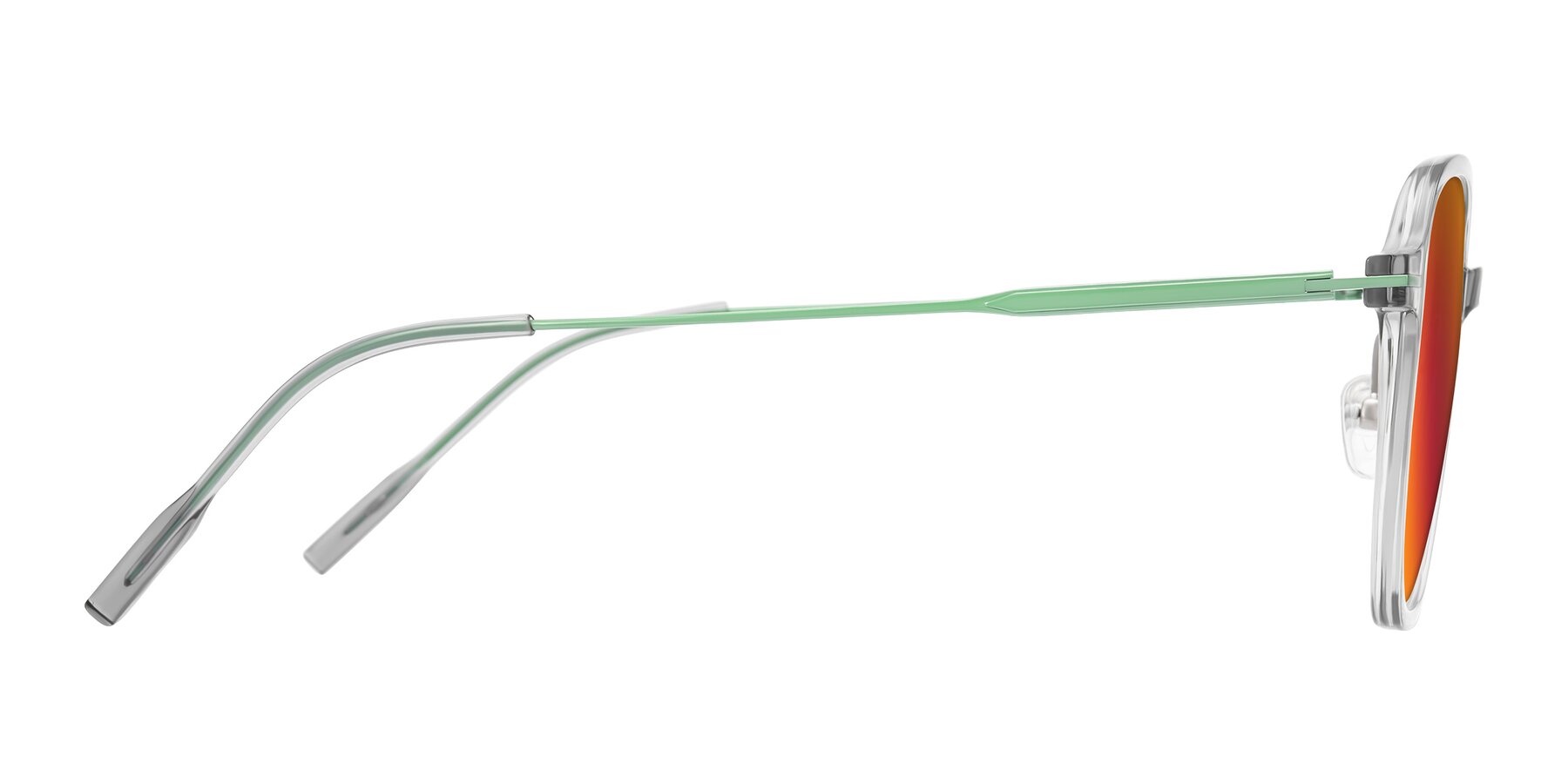 Side of Tulsah in Transparent Gray with Red Gold Mirrored Lenses