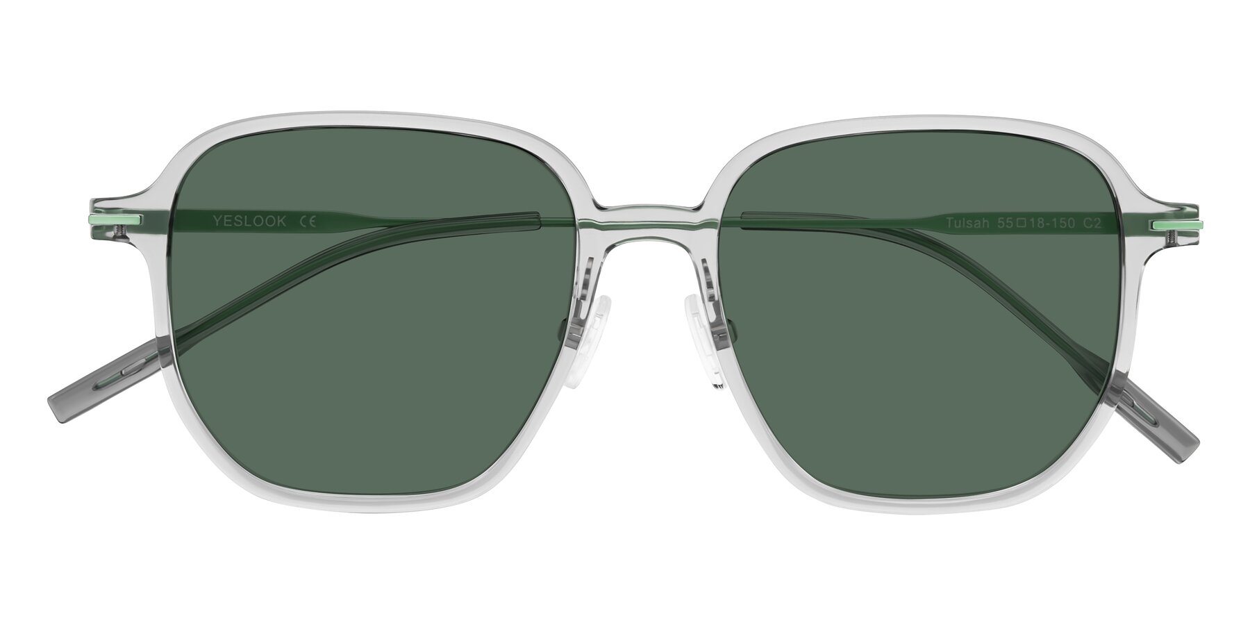 Folded Front of Tulsah in Transparent Gray with Green Polarized Lenses