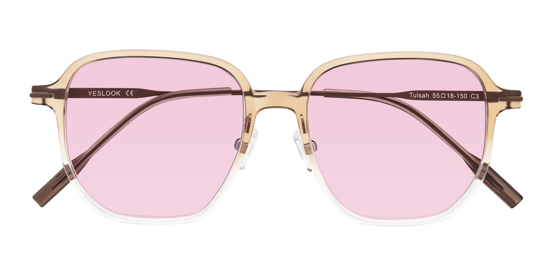 Folded Front of Tulsah in Gradient Light Brown/Clear with Light Pink Tinted Lenses