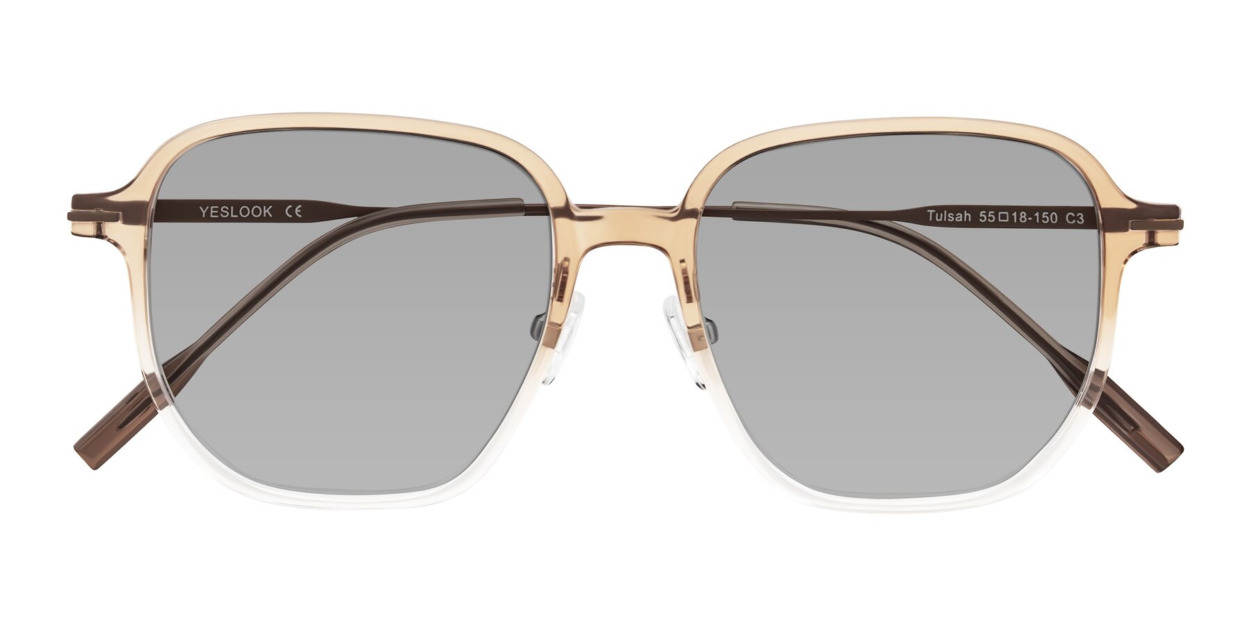 Folded Front of Tulsah in Gradient Light Brown/Clear with Light Gray Tinted Lenses