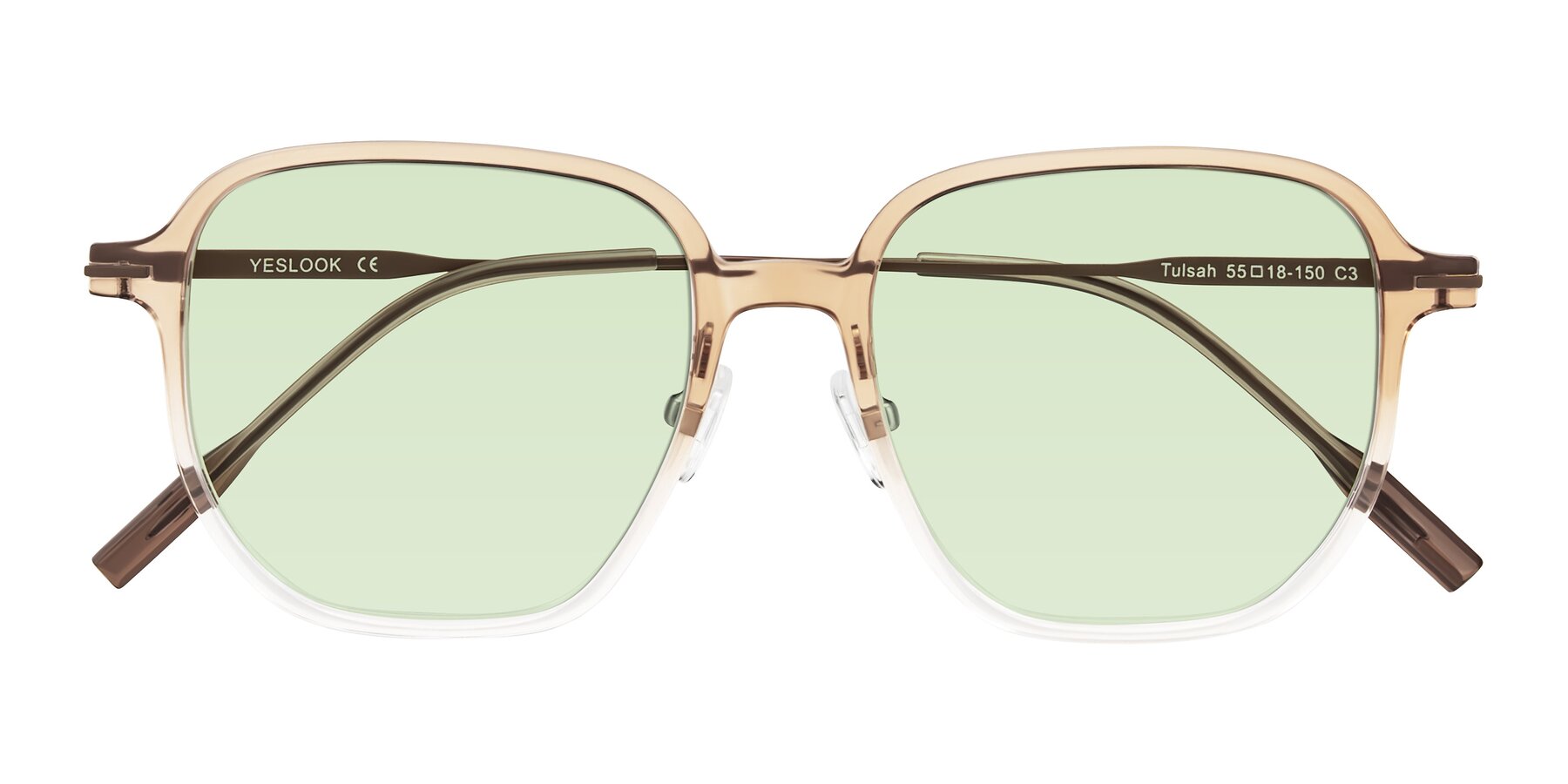 Folded Front of Tulsah in Gradient Light Brown/Clear with Light Green Tinted Lenses