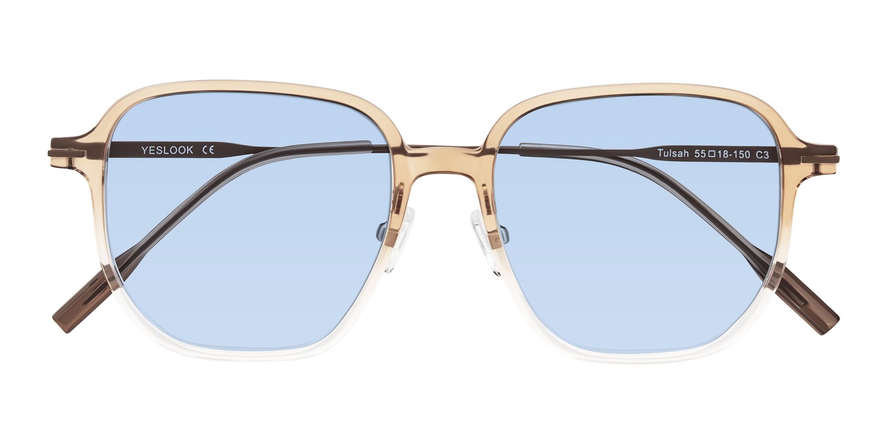 Folded Front of Tulsah in Gradient Light Brown/Clear with Light Blue Tinted Lenses