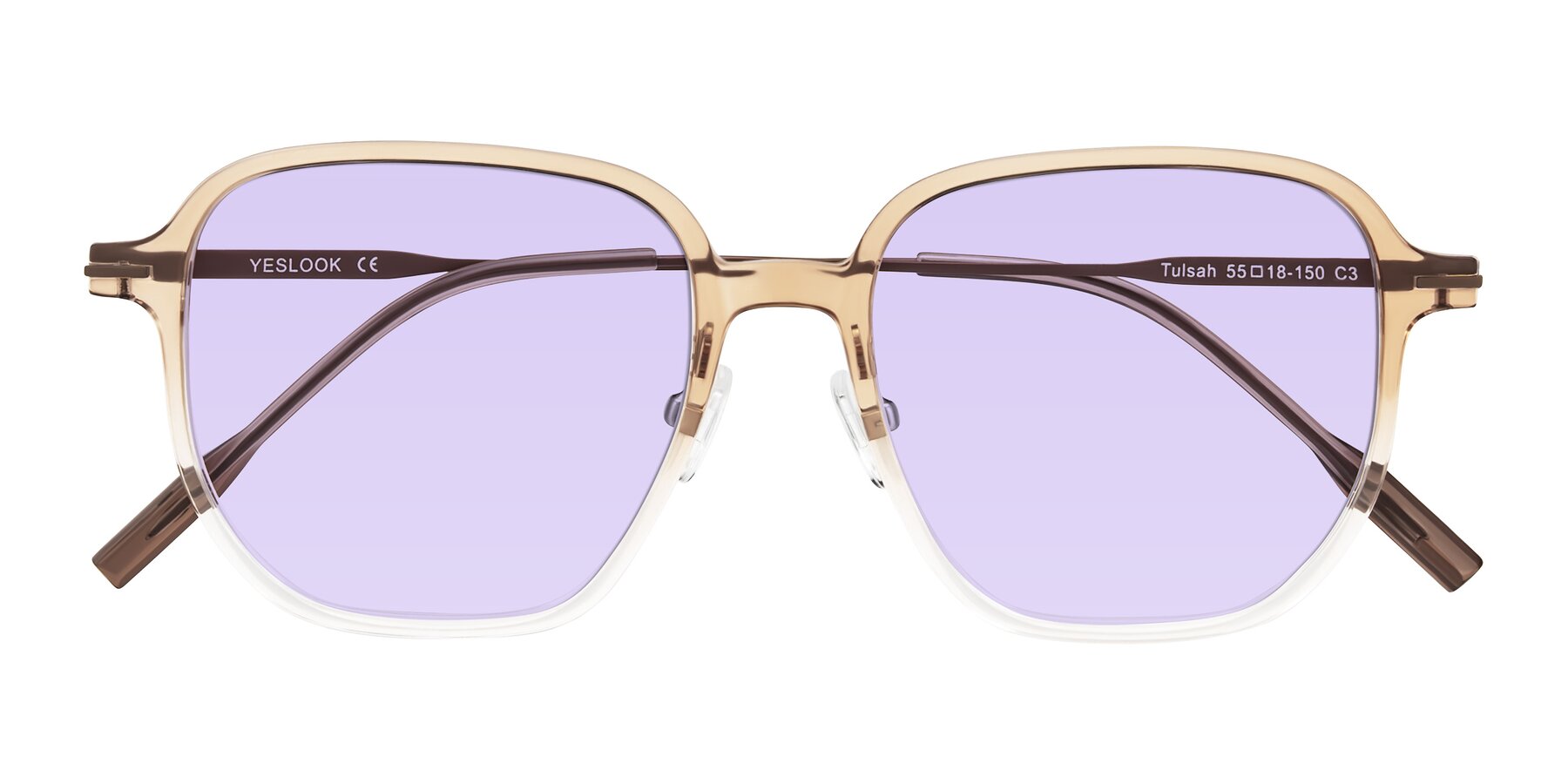 Folded Front of Tulsah in Gradient Light Brown/Clear with Light Purple Tinted Lenses