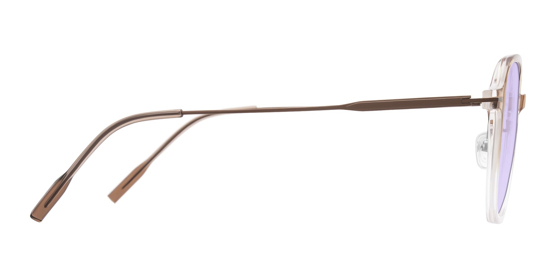 Side of Tulsah in Gradient Light Brown/Clear with Light Purple Tinted Lenses