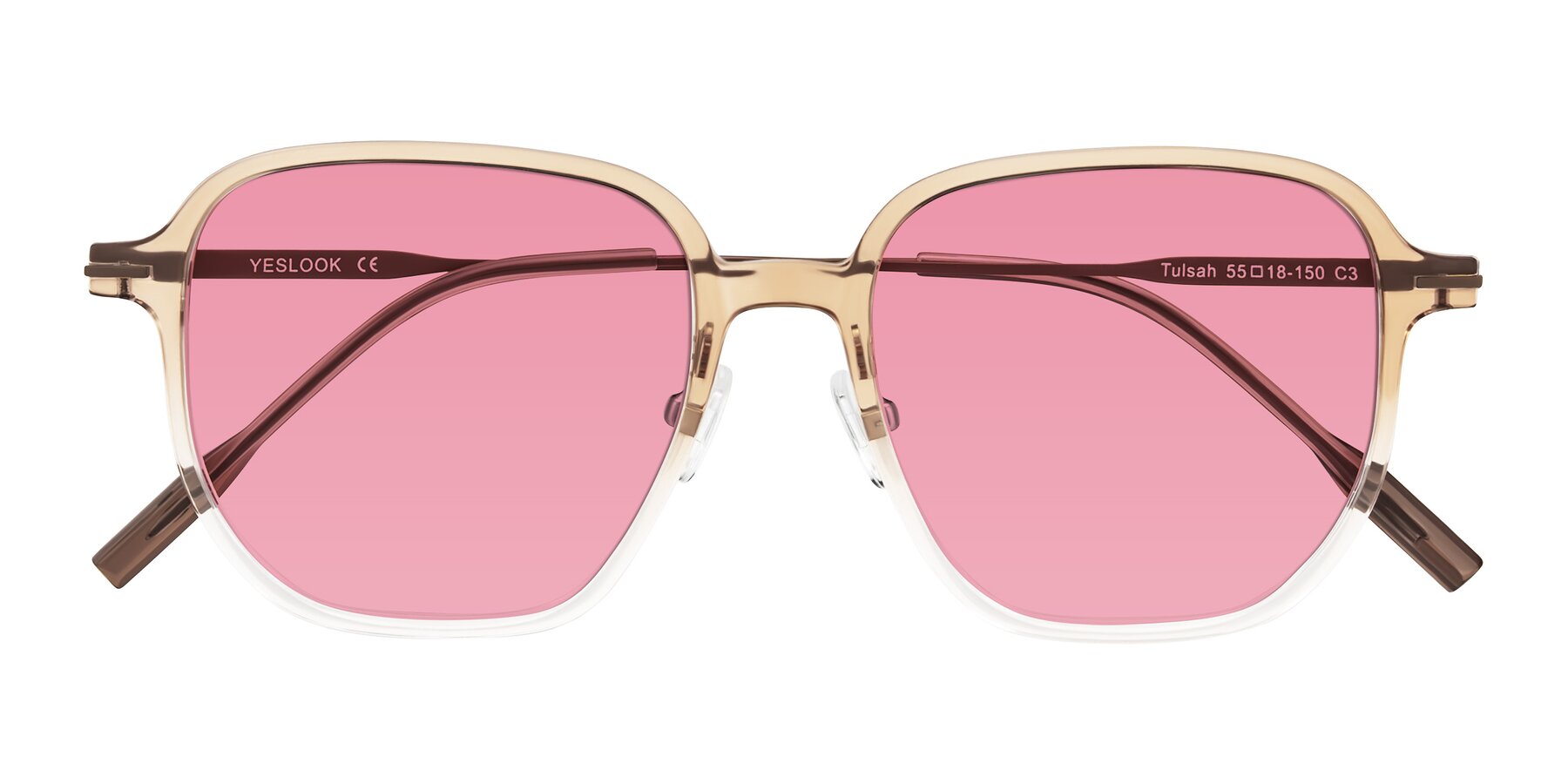 Folded Front of Tulsah in Gradient Light Brown/Clear with Pink Tinted Lenses