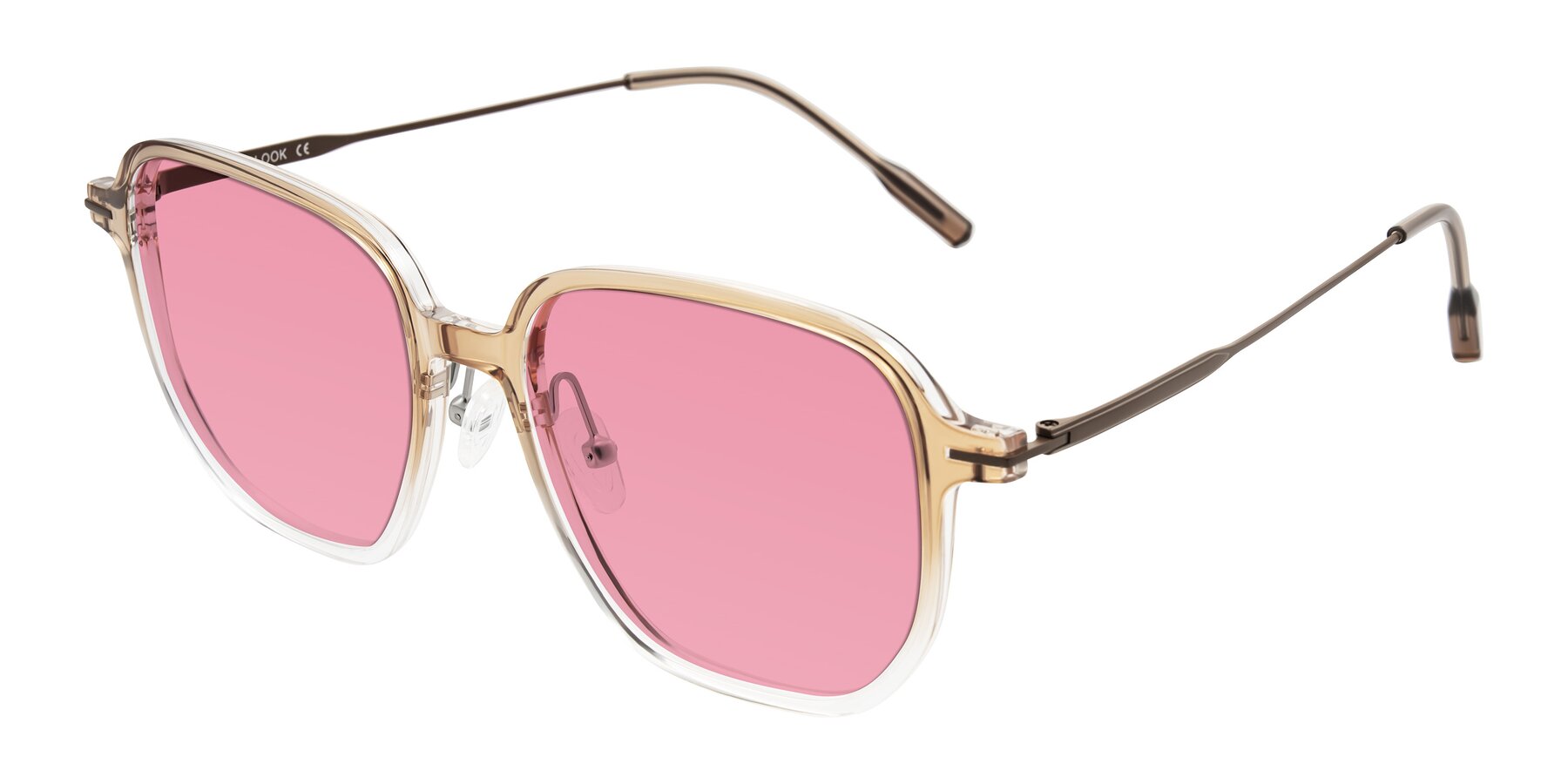 Angle of Tulsah in Gradient Light Brown/Clear with Pink Tinted Lenses
