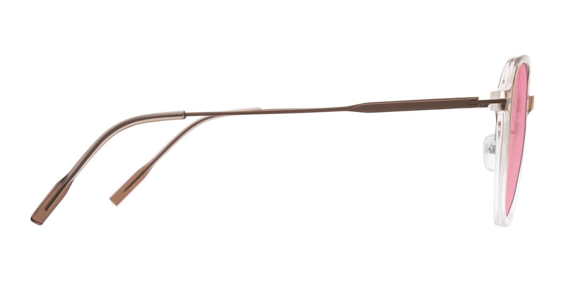 Side of Tulsah in Gradient Light Brown/Clear with Pink Tinted Lenses