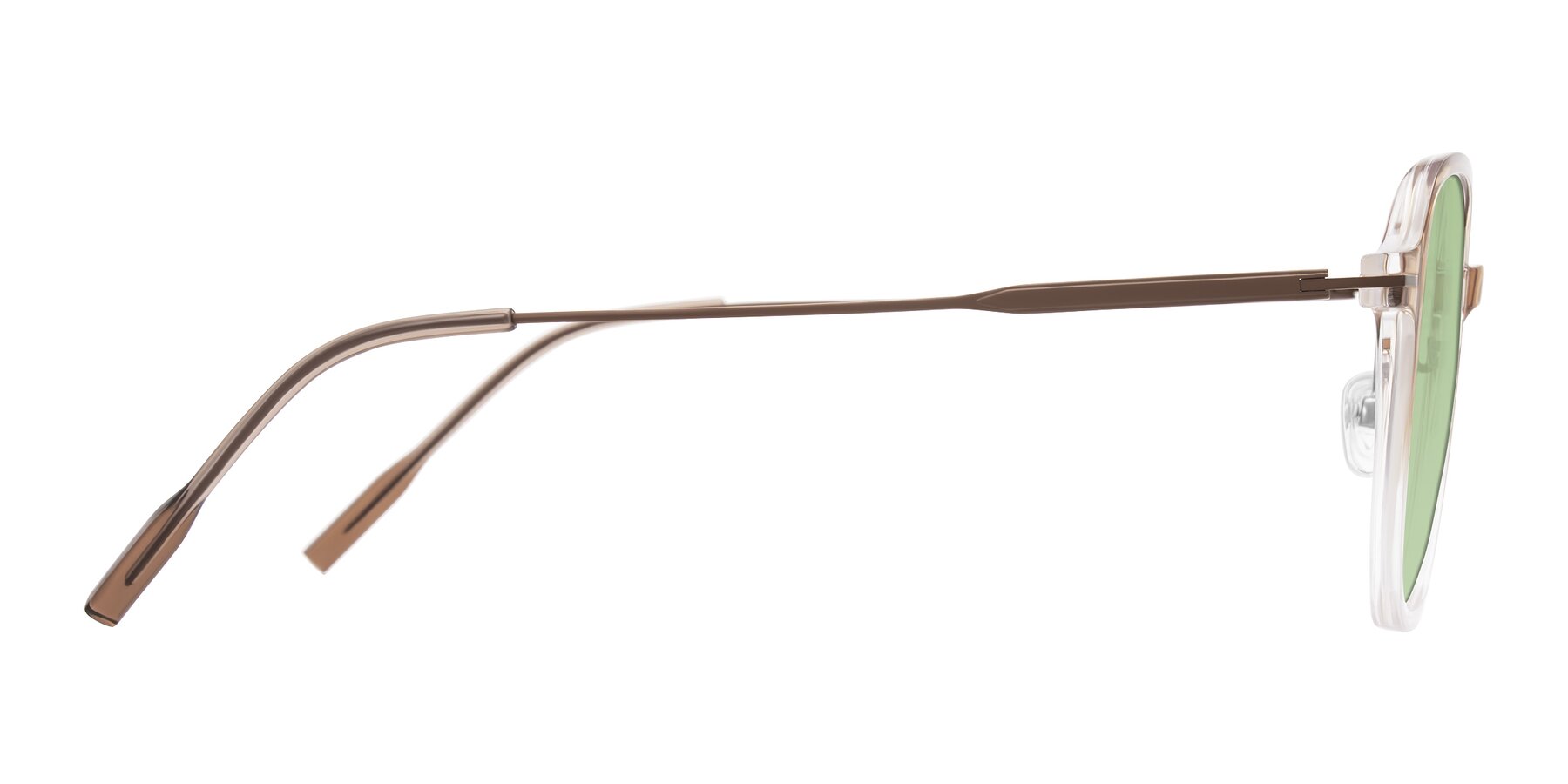 Side of Tulsah in Gradient Light Brown/Clear with Medium Green Tinted Lenses