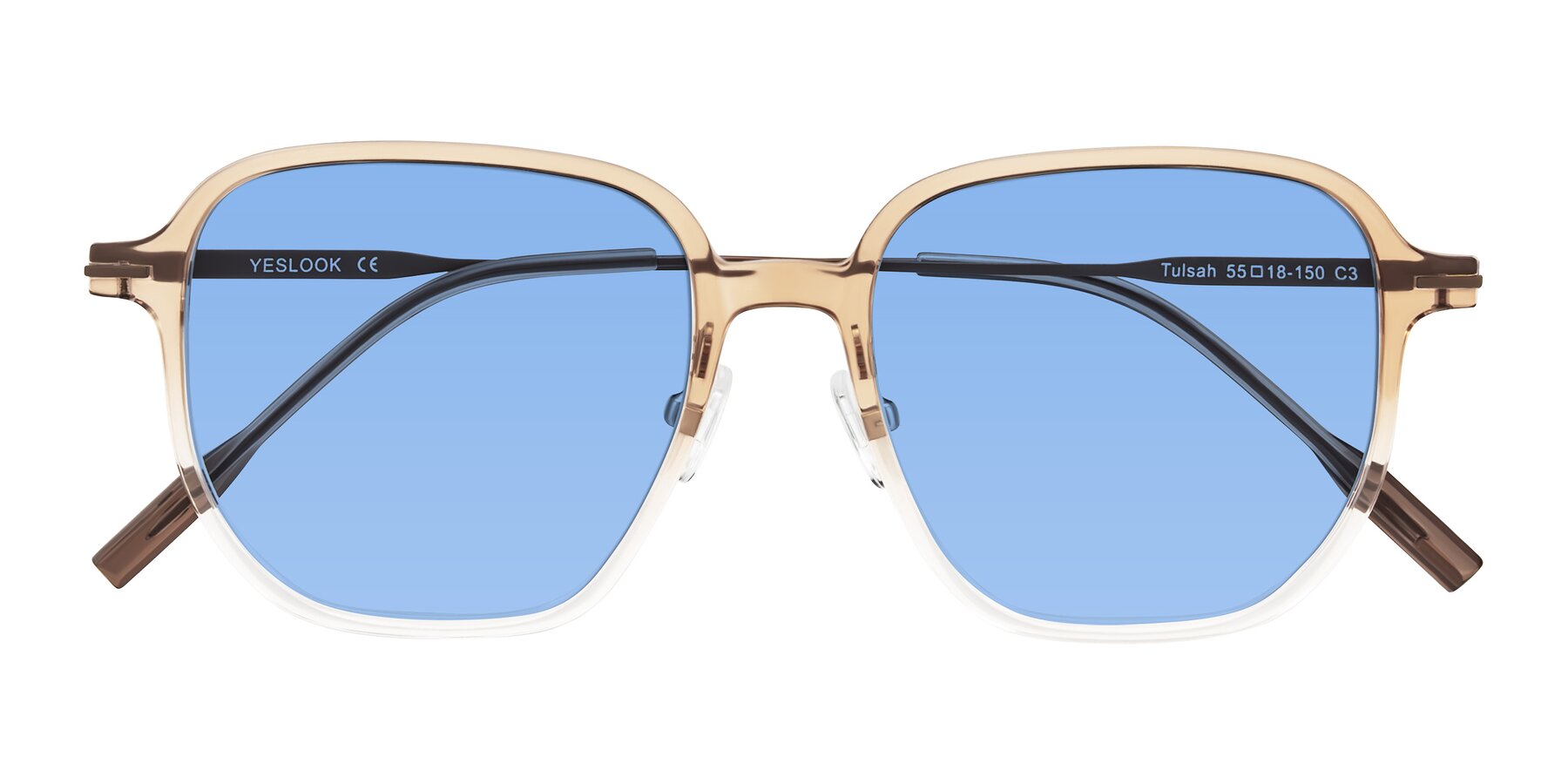 Folded Front of Tulsah in Gradient Light Brown/Clear with Medium Blue Tinted Lenses